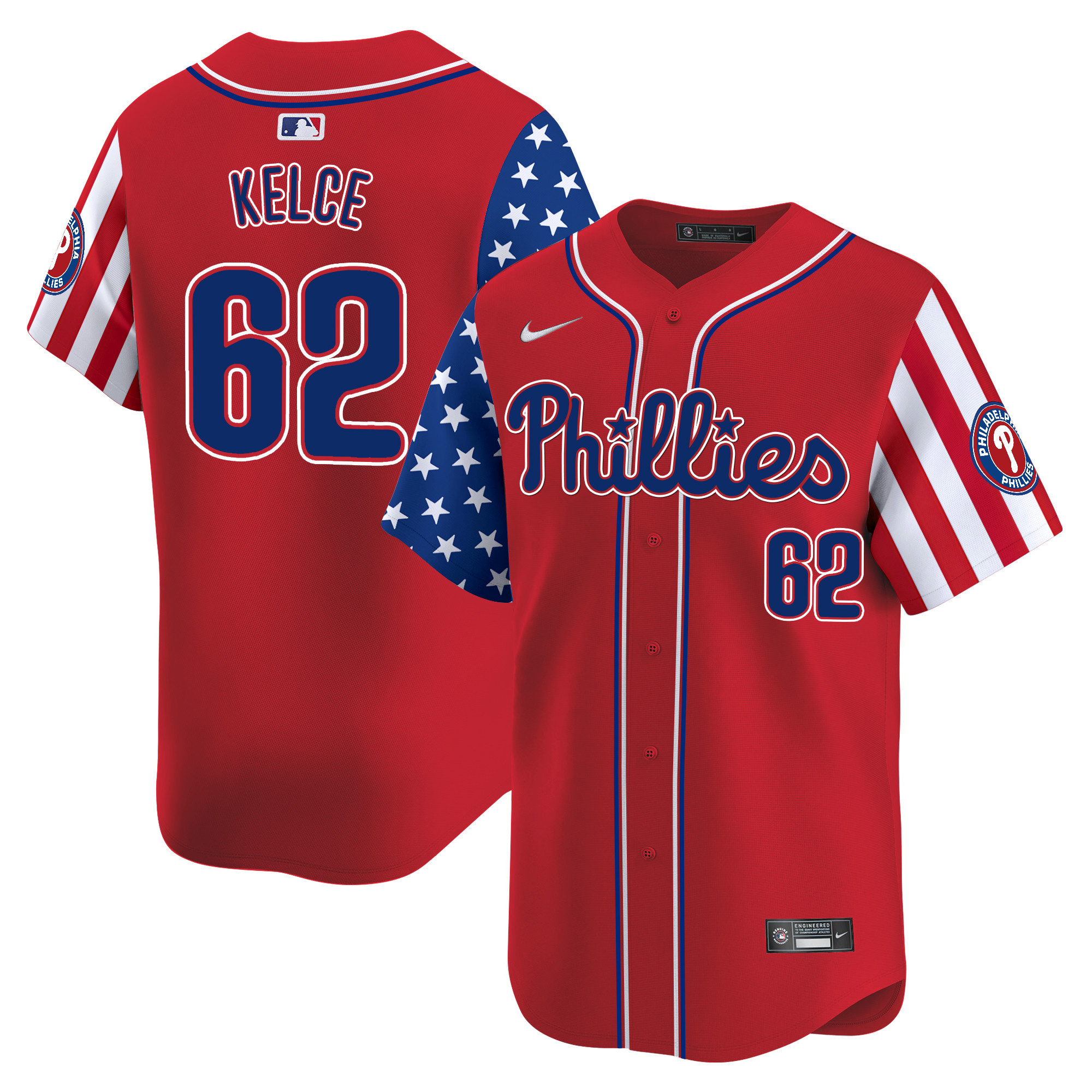 Jason Kelce Men's Philadelphia Phillies 2025 Memorial Day Vapor Premier Limited Red Jersey - All Stitched