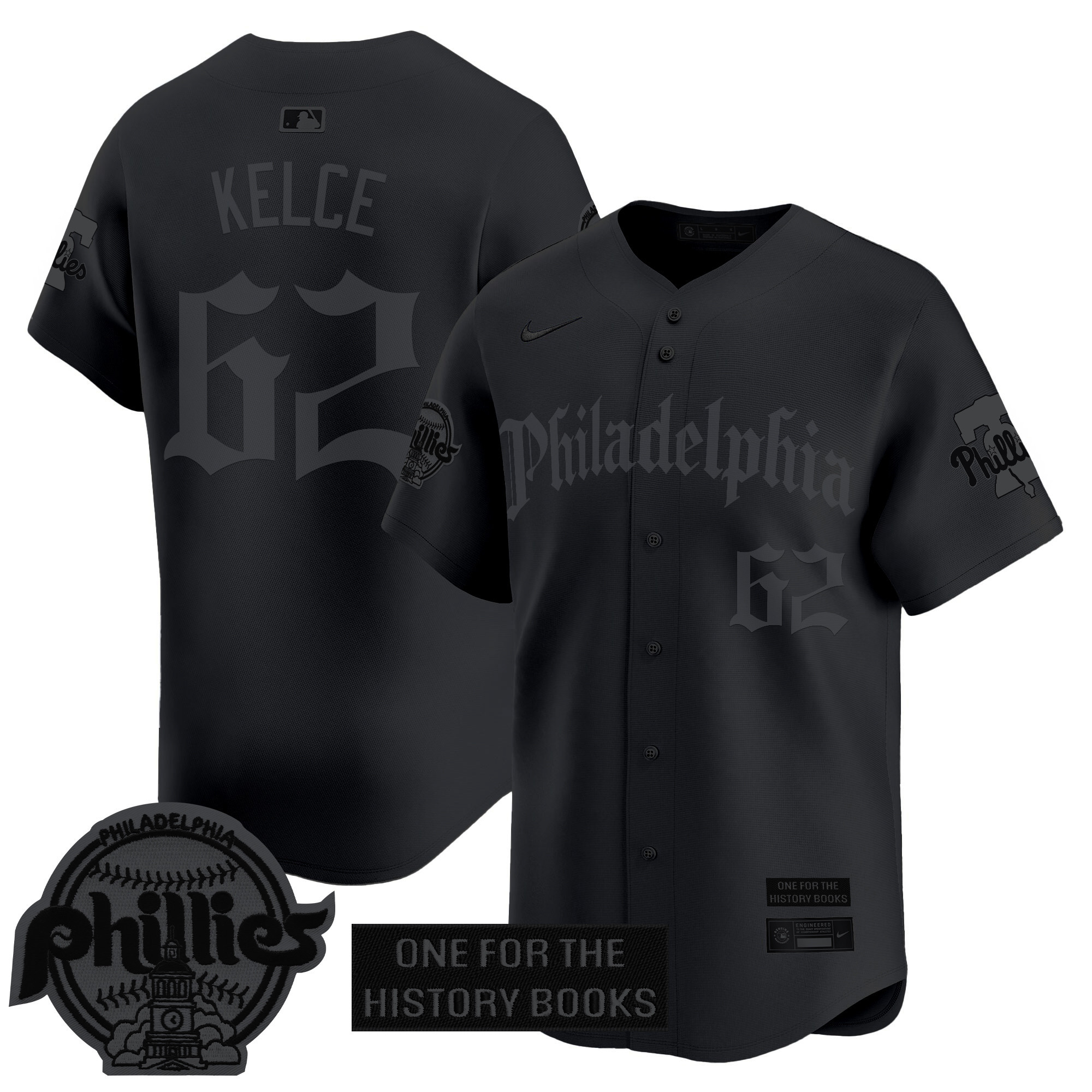 Jason Kelce Men's Philadelphia Phillies Retro Newspaper Edition Vapor Premier Limited Black Limited Jersey - All Stitched