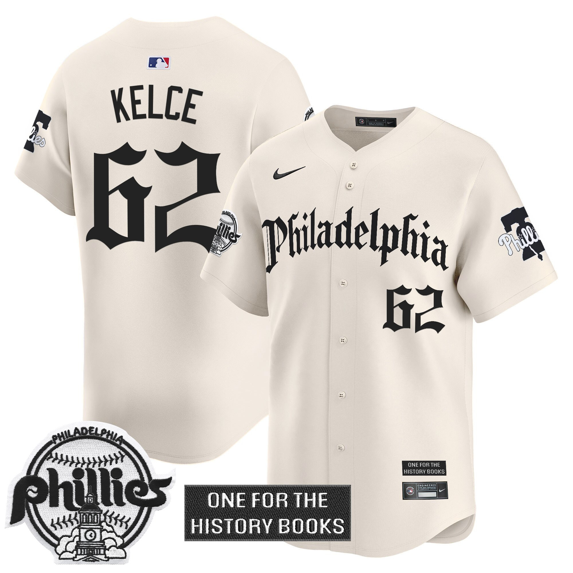 Jason Kelce Men's Philadelphia Phillies Retro Newspaper Edition Vapor Premier Limited Cream Jersey - All Stitched