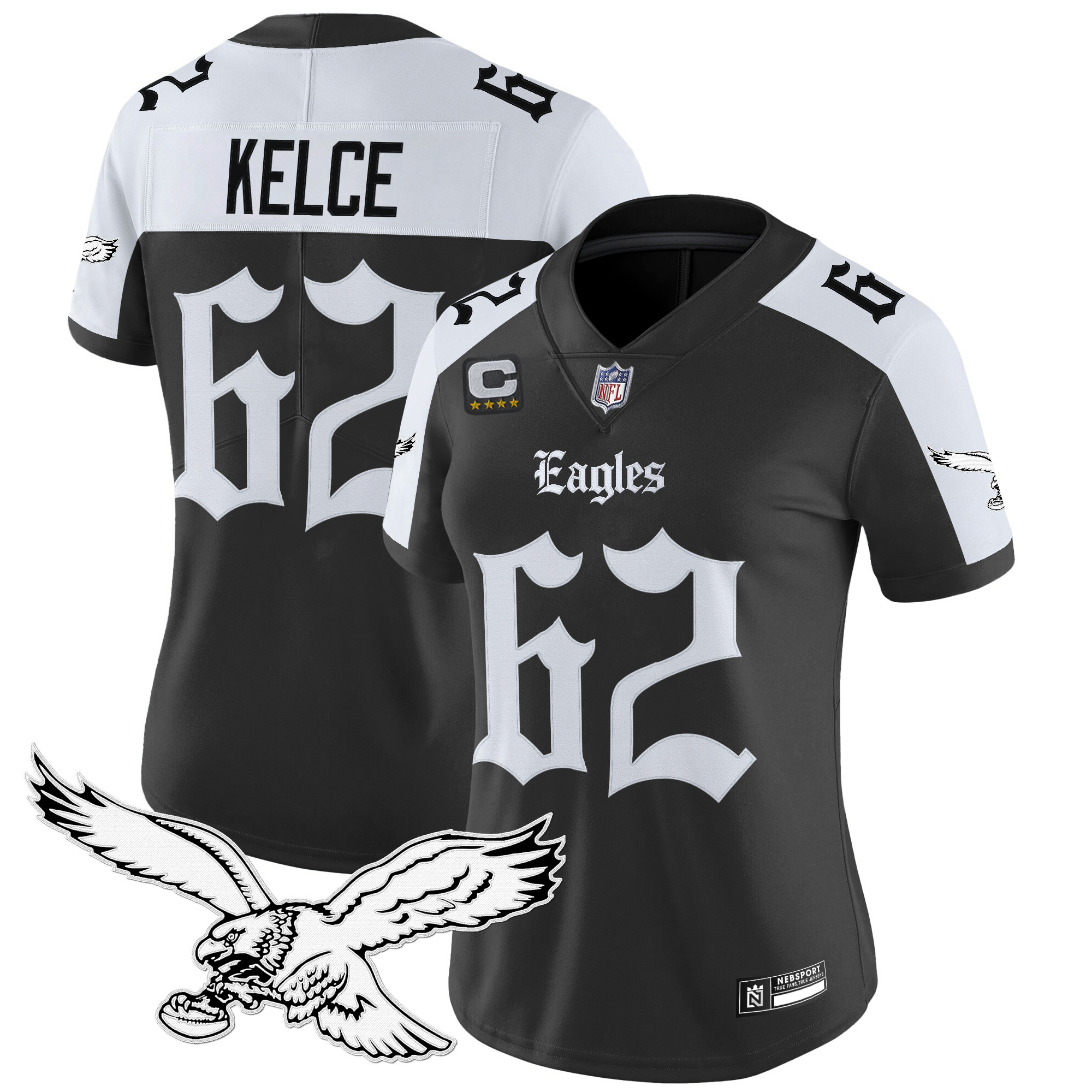 Jason Kelce Women's Philadelphia Eagles Gothic Philly Edition Vapor Limited Alternate Jersey - All Stitched
