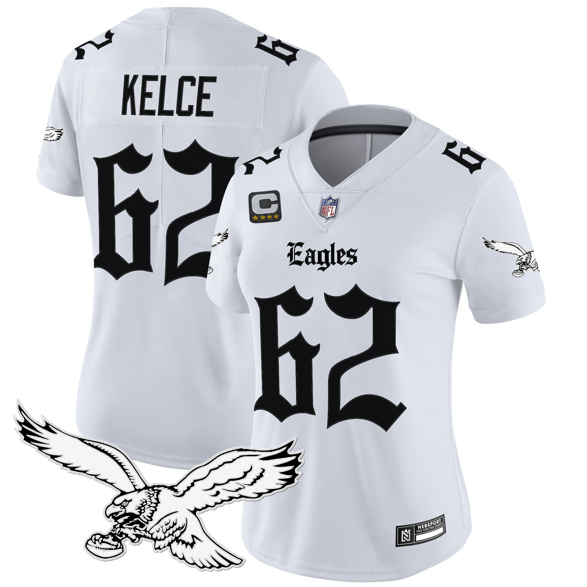 Jason Kelce Women's Philadelphia Eagles Gothic Philly Edition Vapor Limited White Jersey - All Stitched