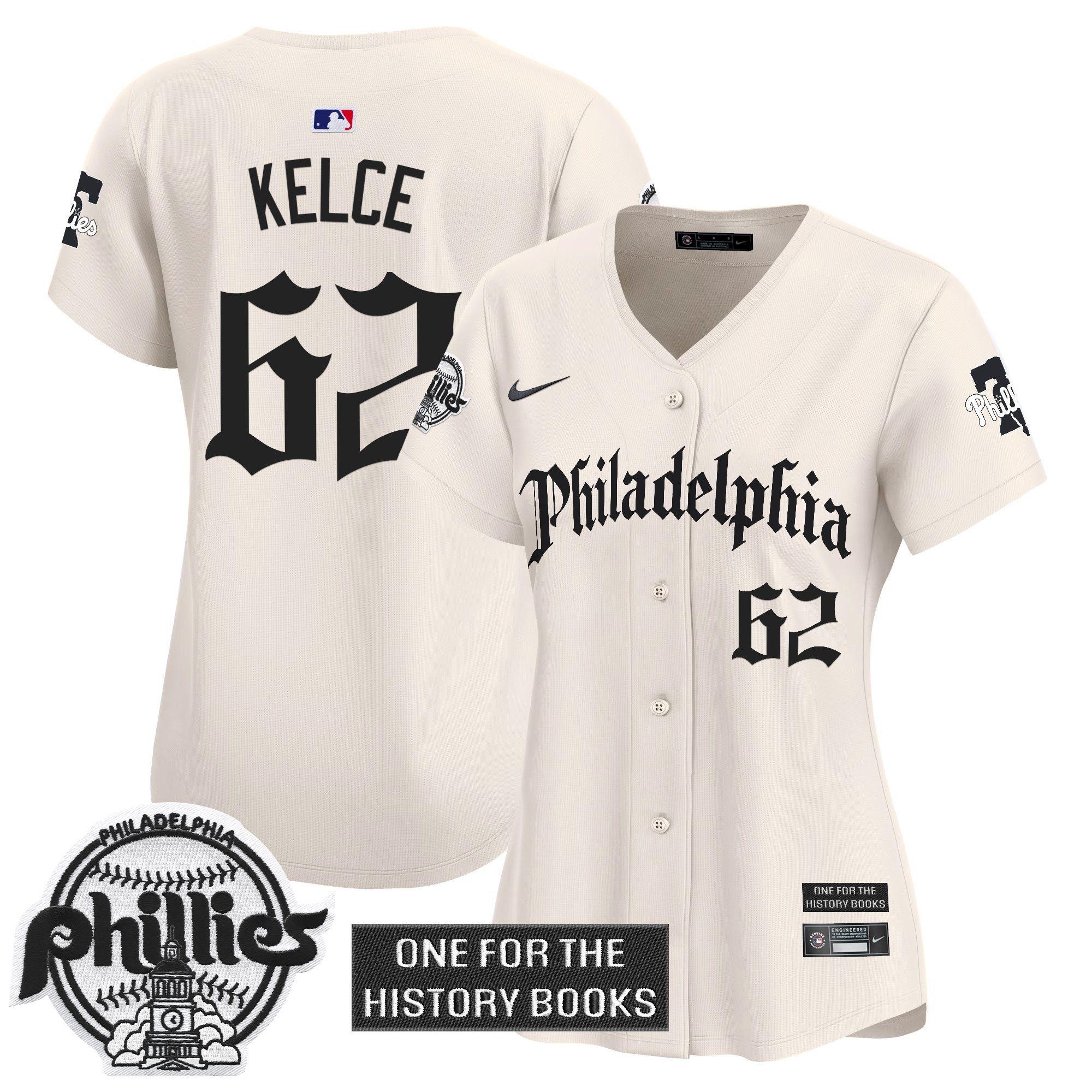 Jason Kelce Women's Philadelphia Phillies Retro Newspaper Edition Vapor Premier Limited Cream Jersey - All Stitched