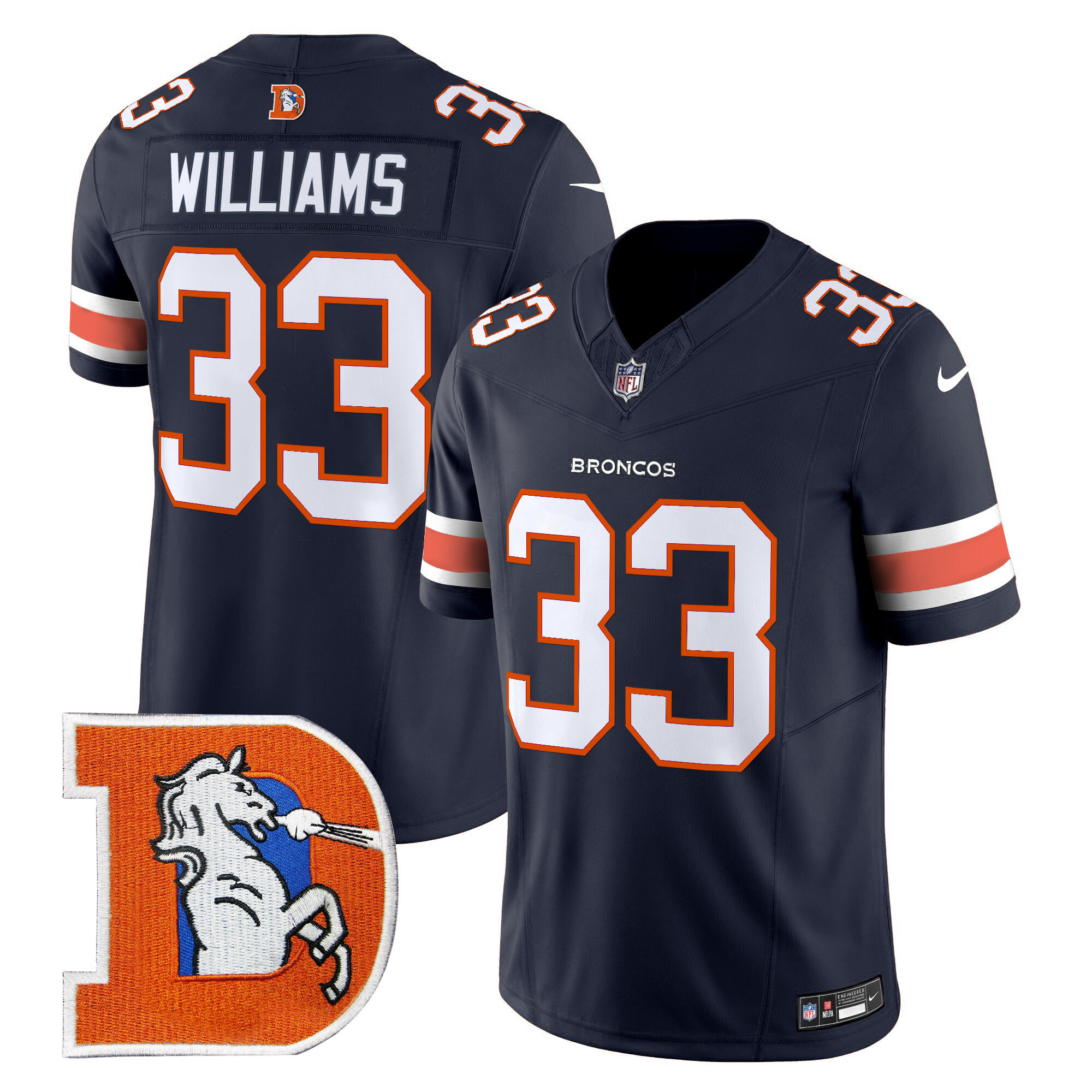 Javonte Williams Men's Denver Broncos Throwback Vapor Limited Navy Jersey V2 - All Stitched