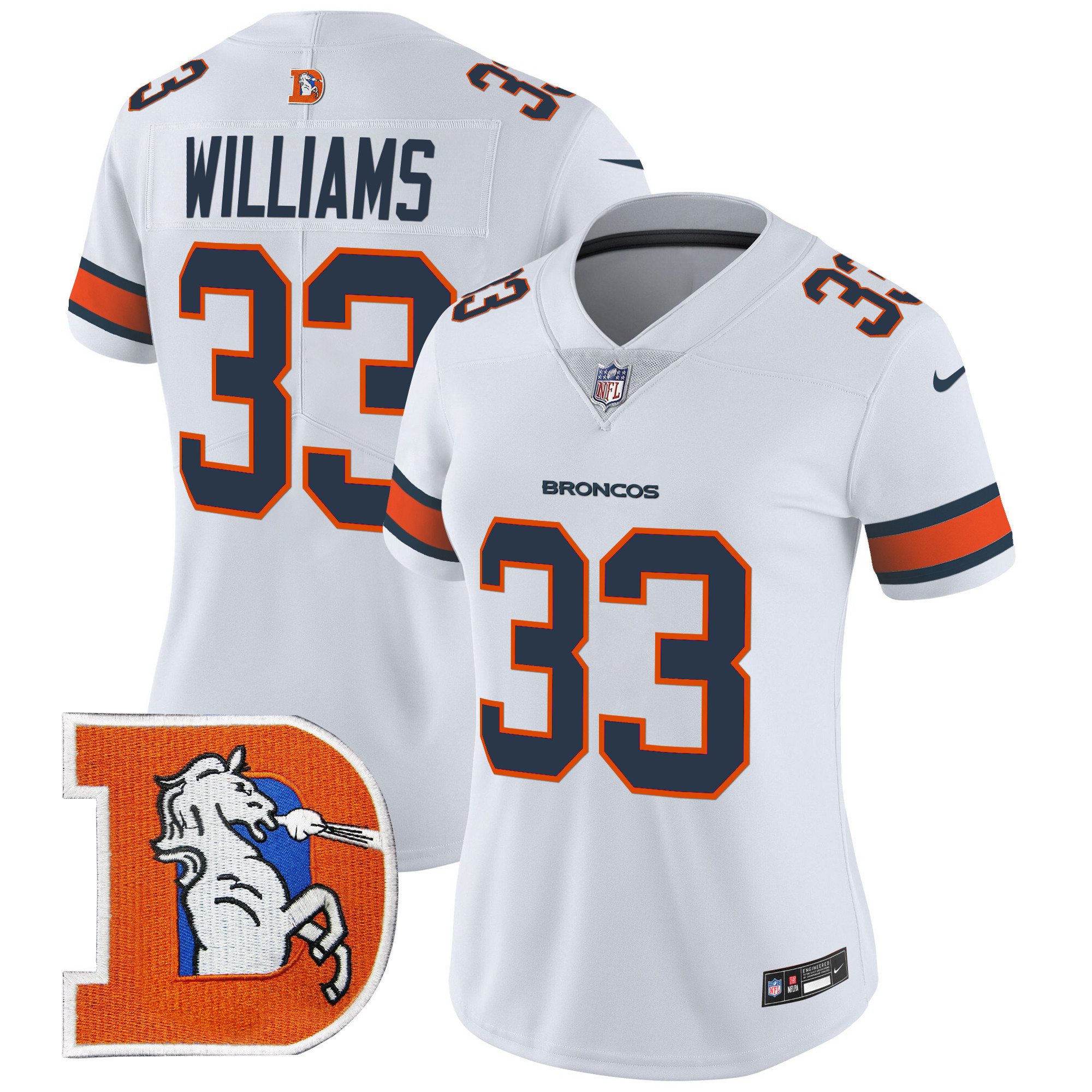 Javonte Williams Women's Denver Broncos Throwback Vapor Limited White Jersey V2 - All Stitched