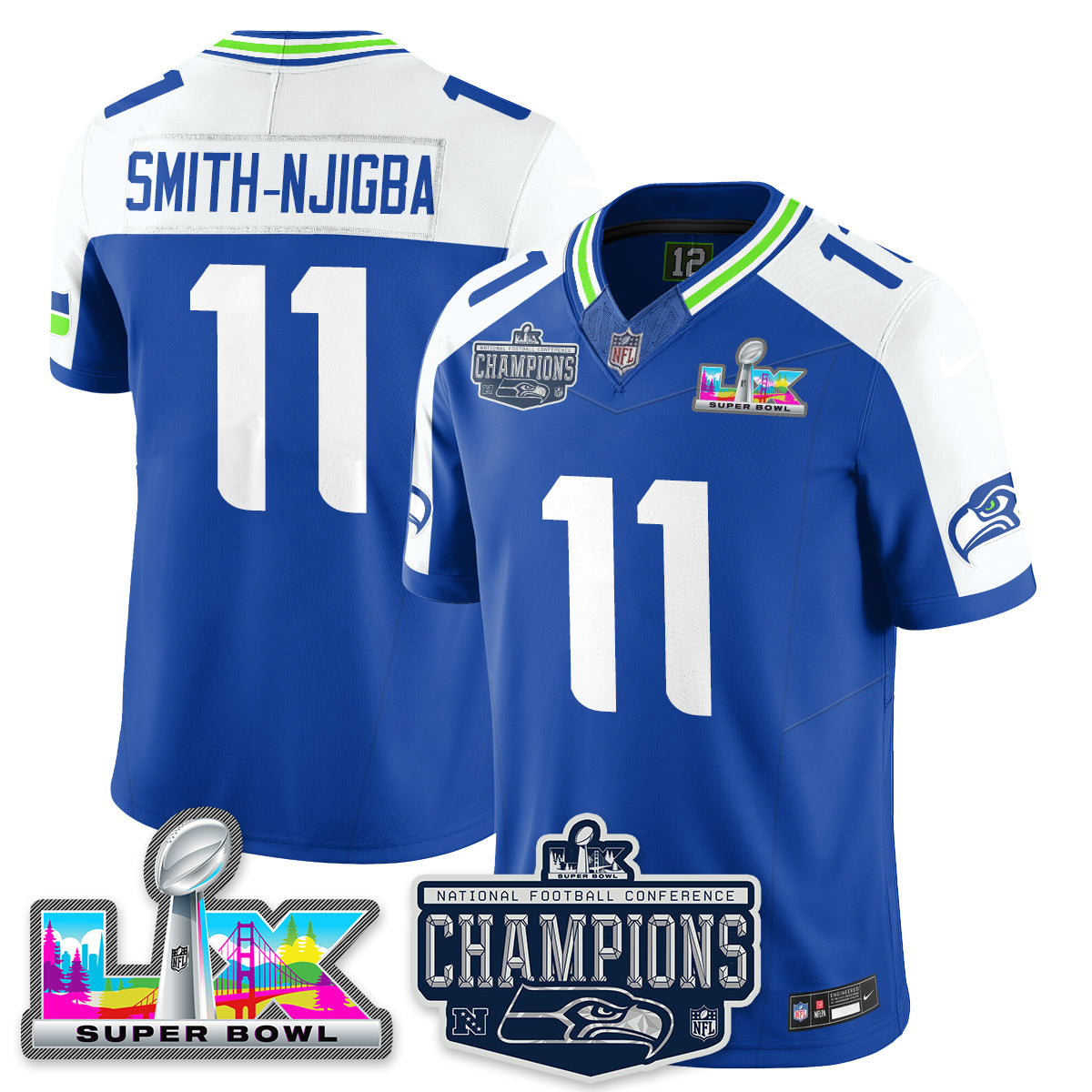 Jaxon Smith-Njigba - 11 Seattle Seahawks 2025 NFC Champions Vapor Limited Royal Alternate Jersey - All Stitched