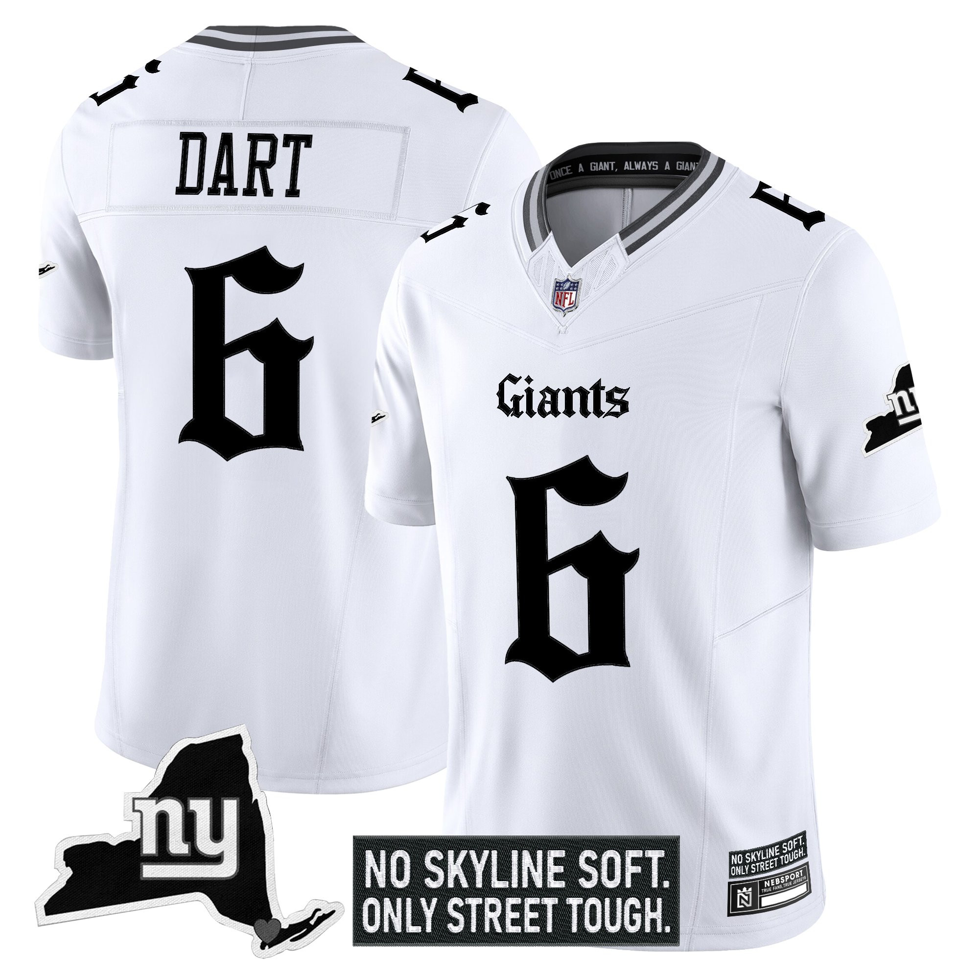 Jaxson Dart Men's New York Giants Gothic Gotham Edition Vapor Limited White Jersey - All Stitched