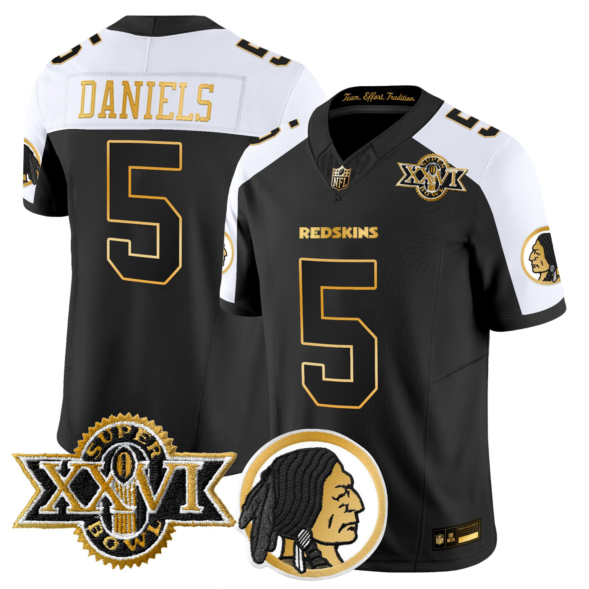 Jayden Daniels Men's Washington Commanders Throwback 1992 Super Bowl XXVI Patch Gold Vapor Limited Alternate Jersey - All Stitched