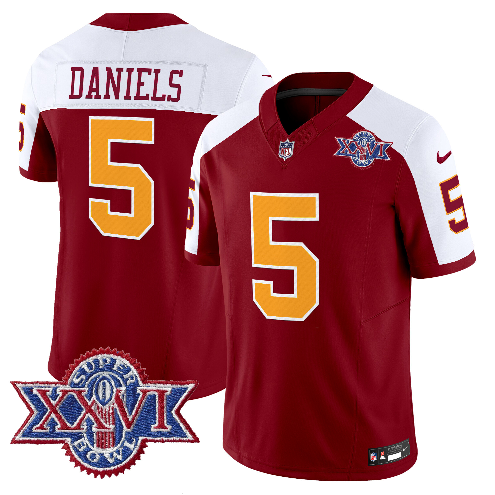 Jayden Daniels Men's Washington Commanders Throwback 1992 Super Bowl XXVI Patch Vapor Limited Burgundy Alternate Jersey - All Stitched