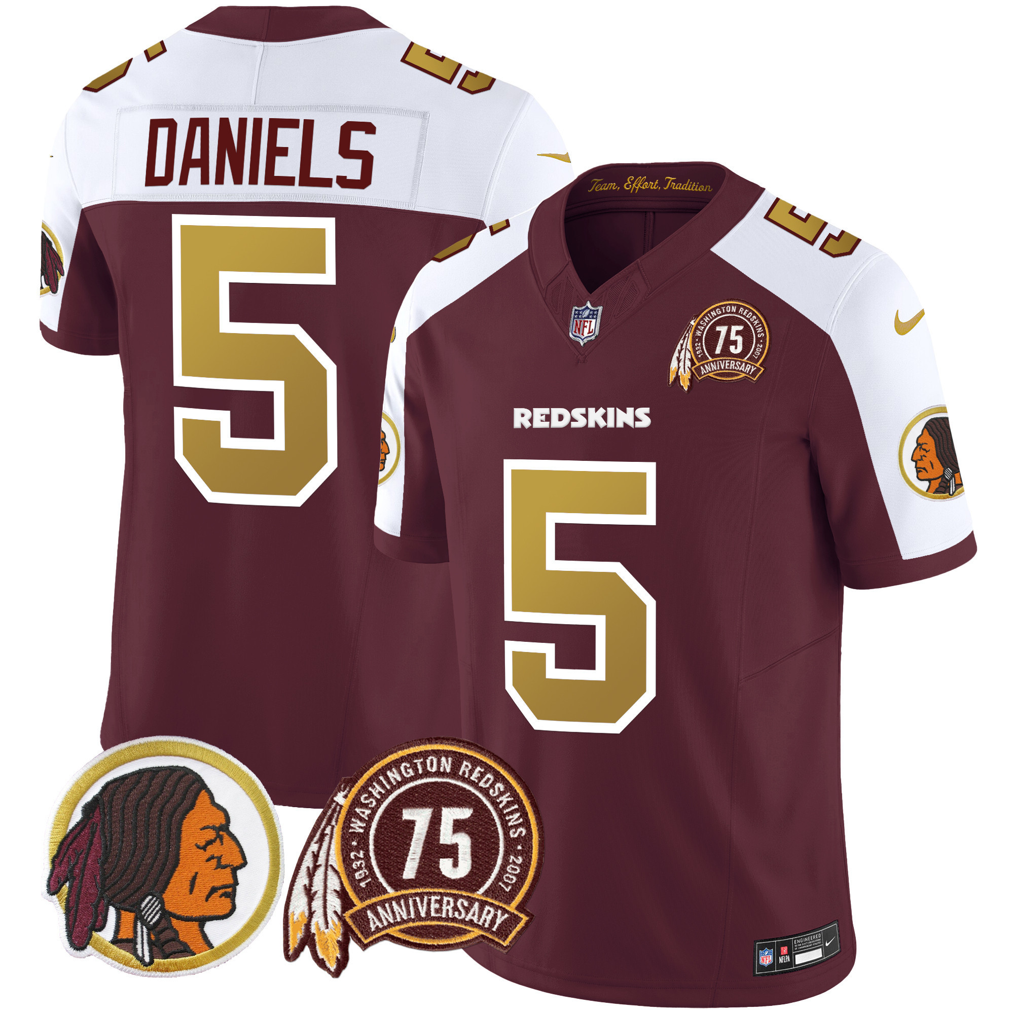Jayden Daniels Men's Washington Redskins 75th Patch Throwback Vapor Limited Burgundy Alternate Jersey V2 - All Stitched