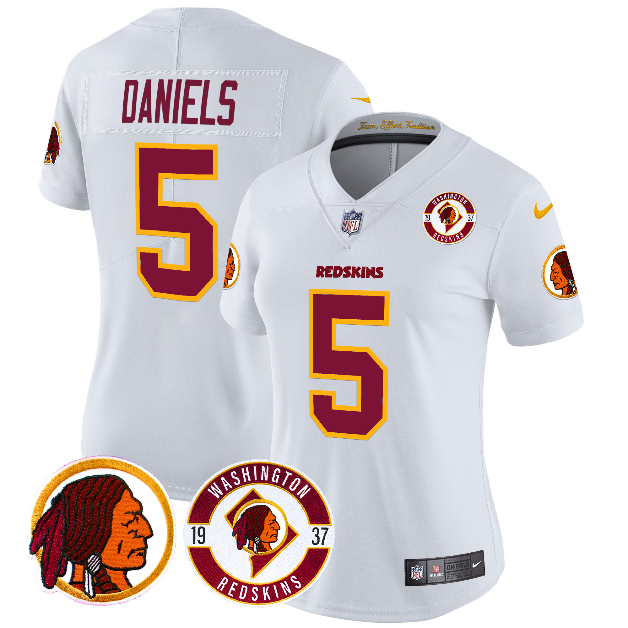 Jayden Daniels Women's Washington Redskins 2024 Vapor Limited White Jersey - Est. 1937 Patch - All Stitched