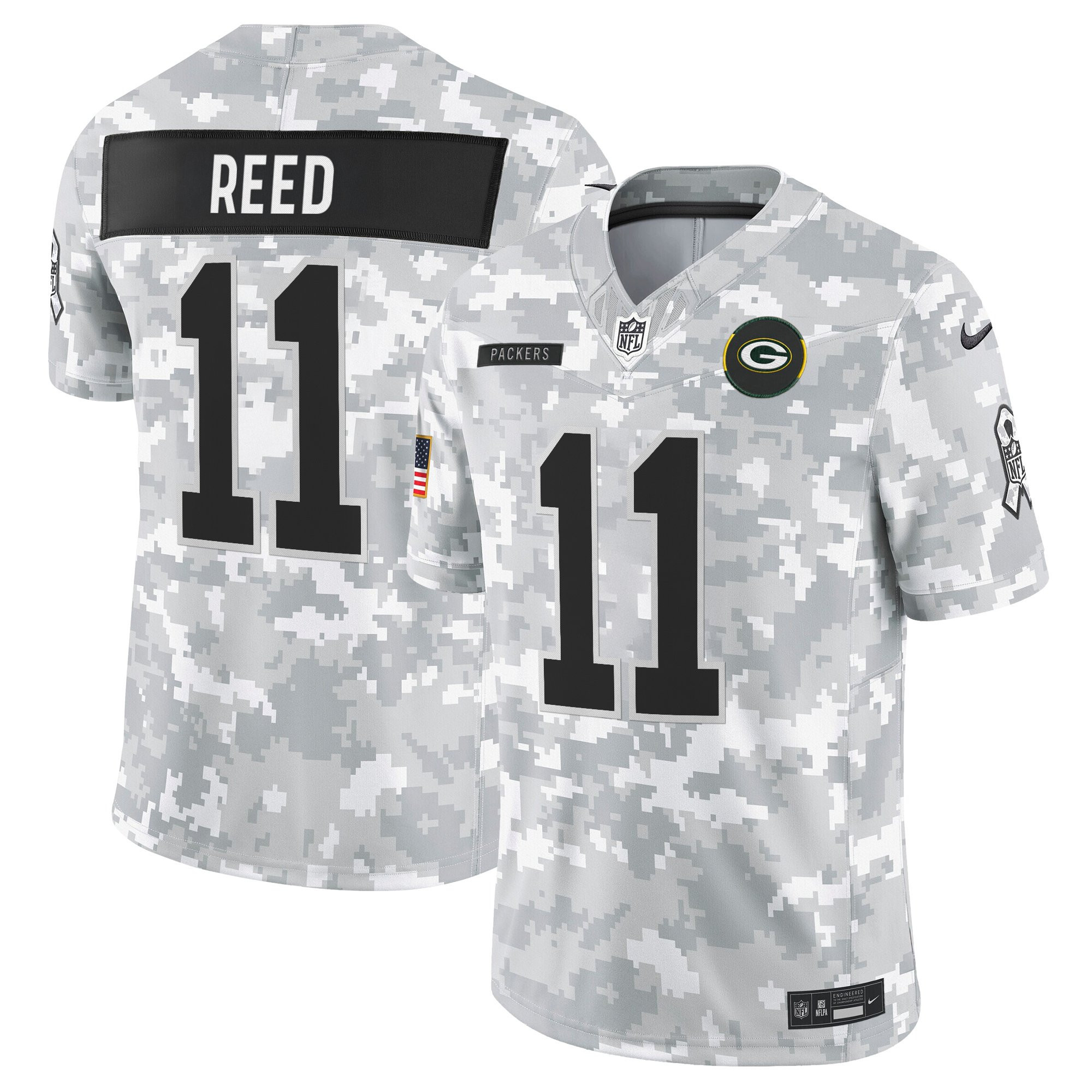 Jayden Reed Men's Green Bay Packers 2025 Salute to Service Vapor Limited Arctic Camo Jersey - All Stitched