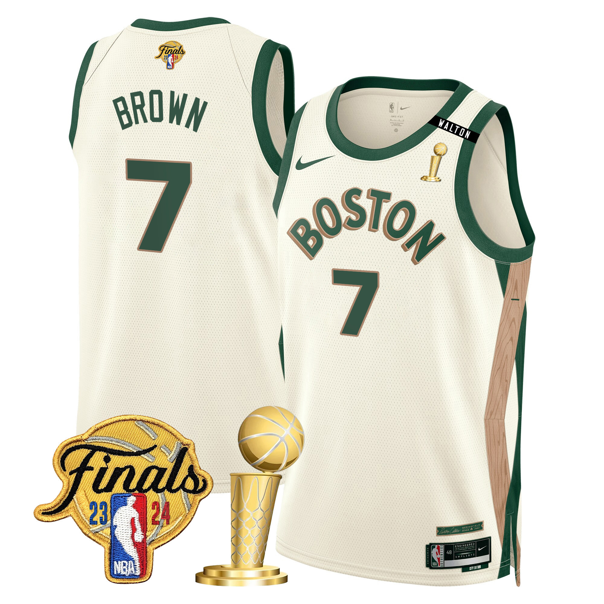 Jaylen Brown Men's Boston Celtics 2024 Final & Champions Patch Swingman 23/24 City Jersey V2 - All Stitched
