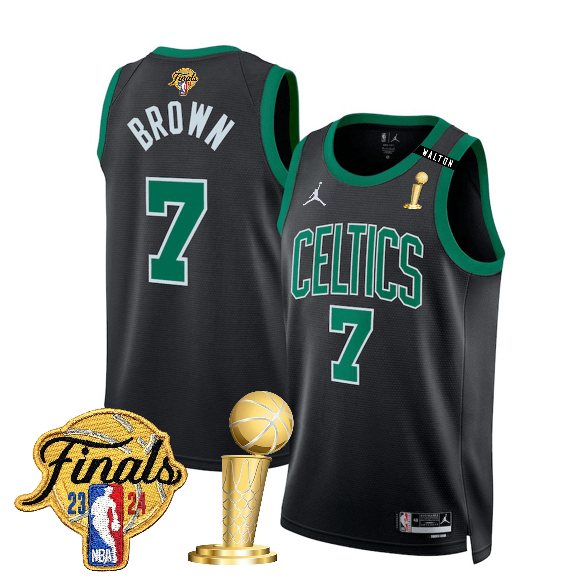 Jaylen Brown Men's Boston Celtics 2024 Final & Champions Patch Swingman Statement Jersey V2 - All Stitched