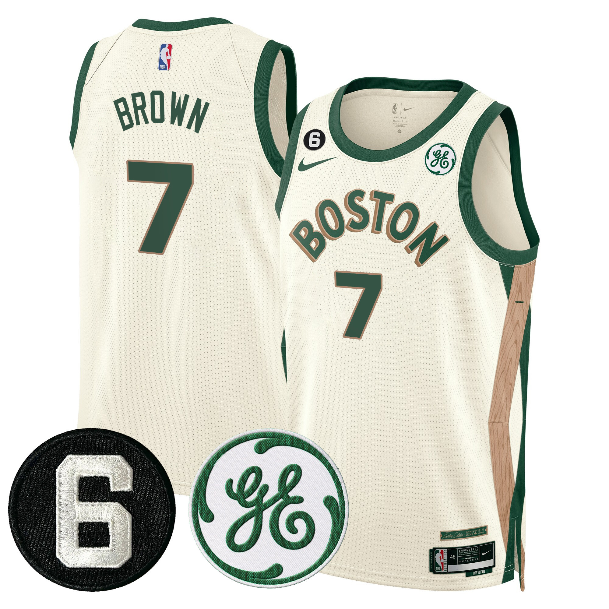 Jaylen Brown Men's Boston Celtics Bill Russell & John Havlicek Patch 23/24 City Jersey - All Stitched