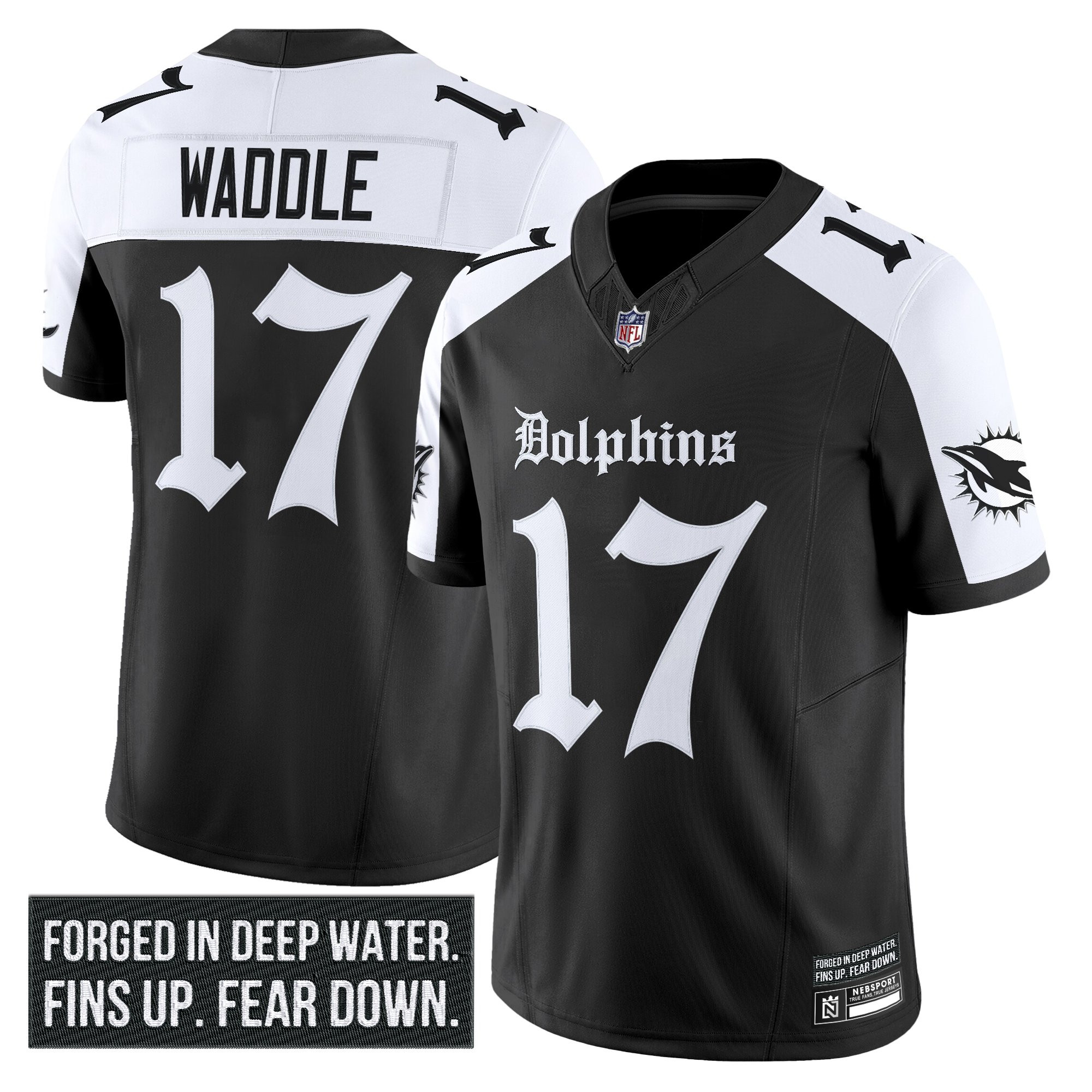 Jaylen Waddle Men's Miami Dolphins Gothic Deep Water Edition Vapor Limited Alternate Jersey - All Stitched