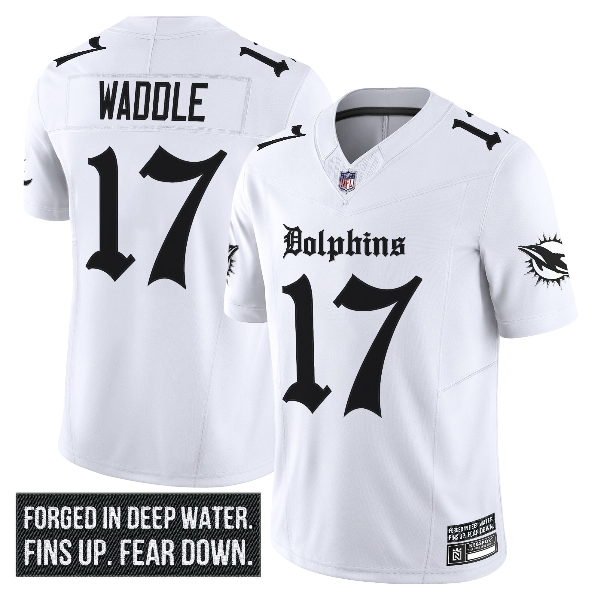 Jaylen Waddle Men's Miami Dolphins Gothic Deep Water Edition Vapor Limited White Jersey - All Stitched