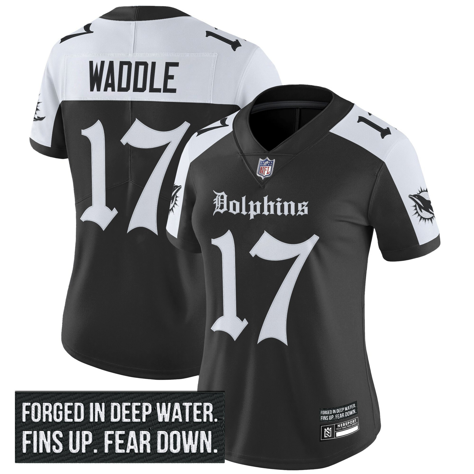 Jaylen Waddle Women's Miami Dolphins Gothic Deep Water Edition Vapor Limited Alternate Jersey - All Stitched