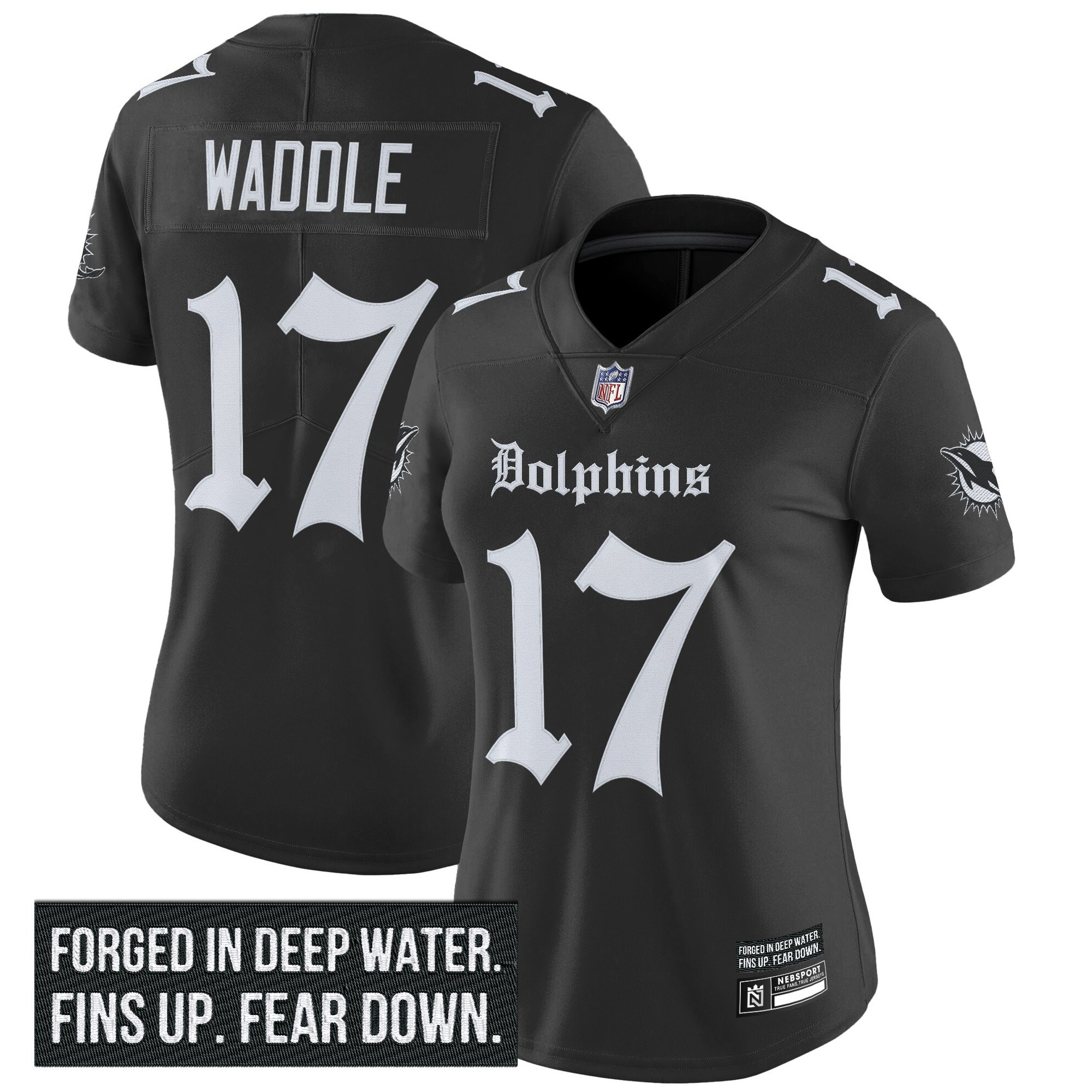 Jaylen Waddle Women's Miami Dolphins Gothic Deep Water Edition Vapor Limited Black Jersey - All Stitched