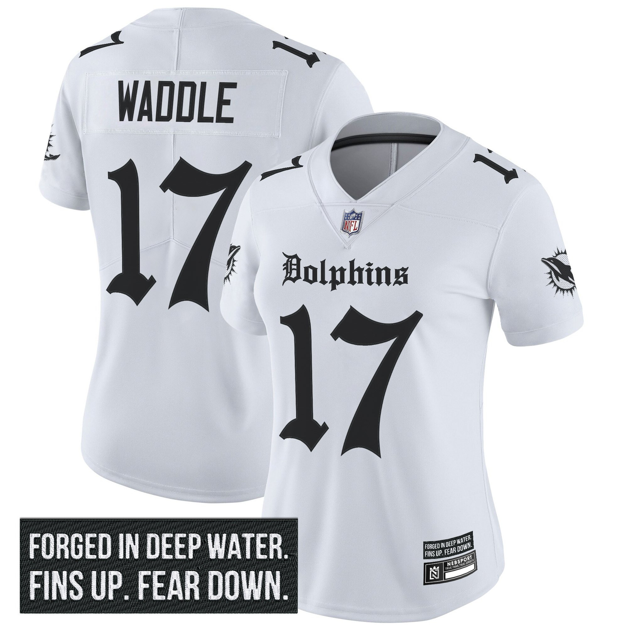 Jaylen Waddle Women's Miami Dolphins Gothic Deep Water Edition Vapor Limited White Jersey - All Stitched