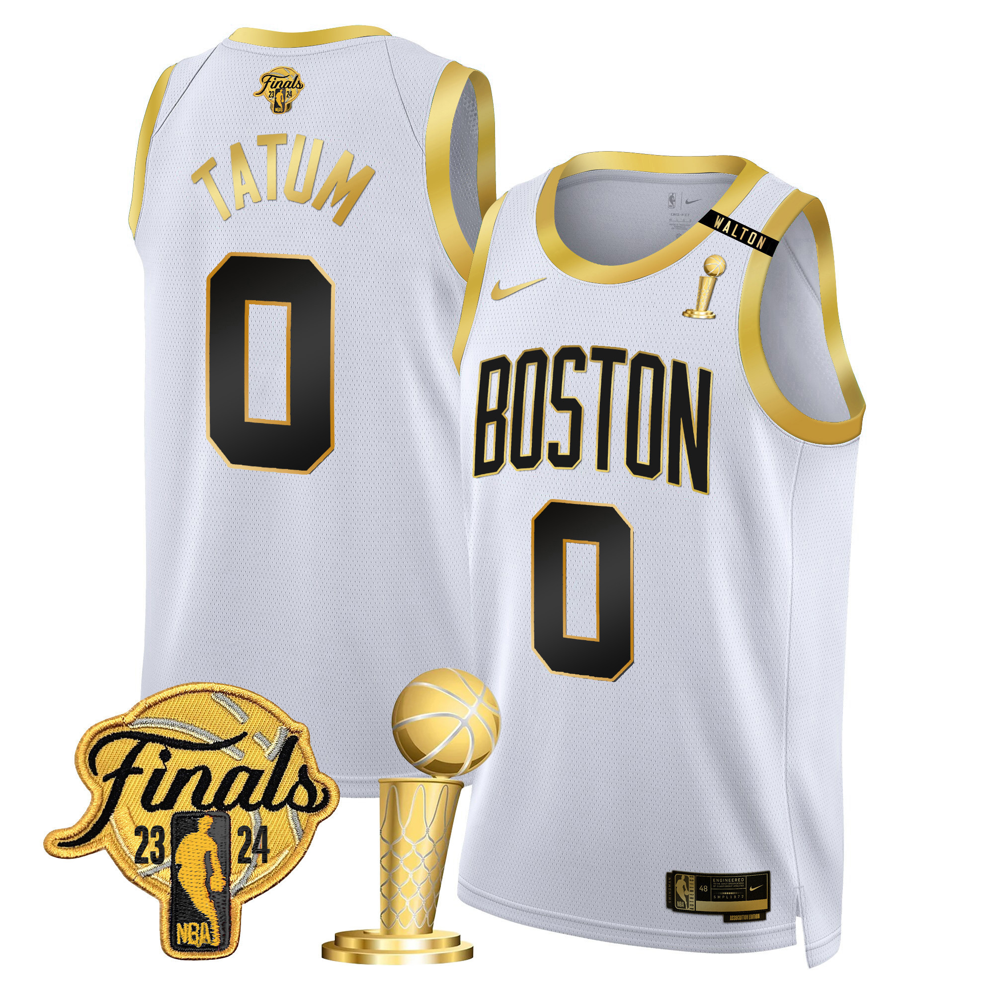 Jayson Tatum Men's Boston Celtics 2024 Final & Champions Patch Swingman White Gold Jersey V2 - All Stitched
