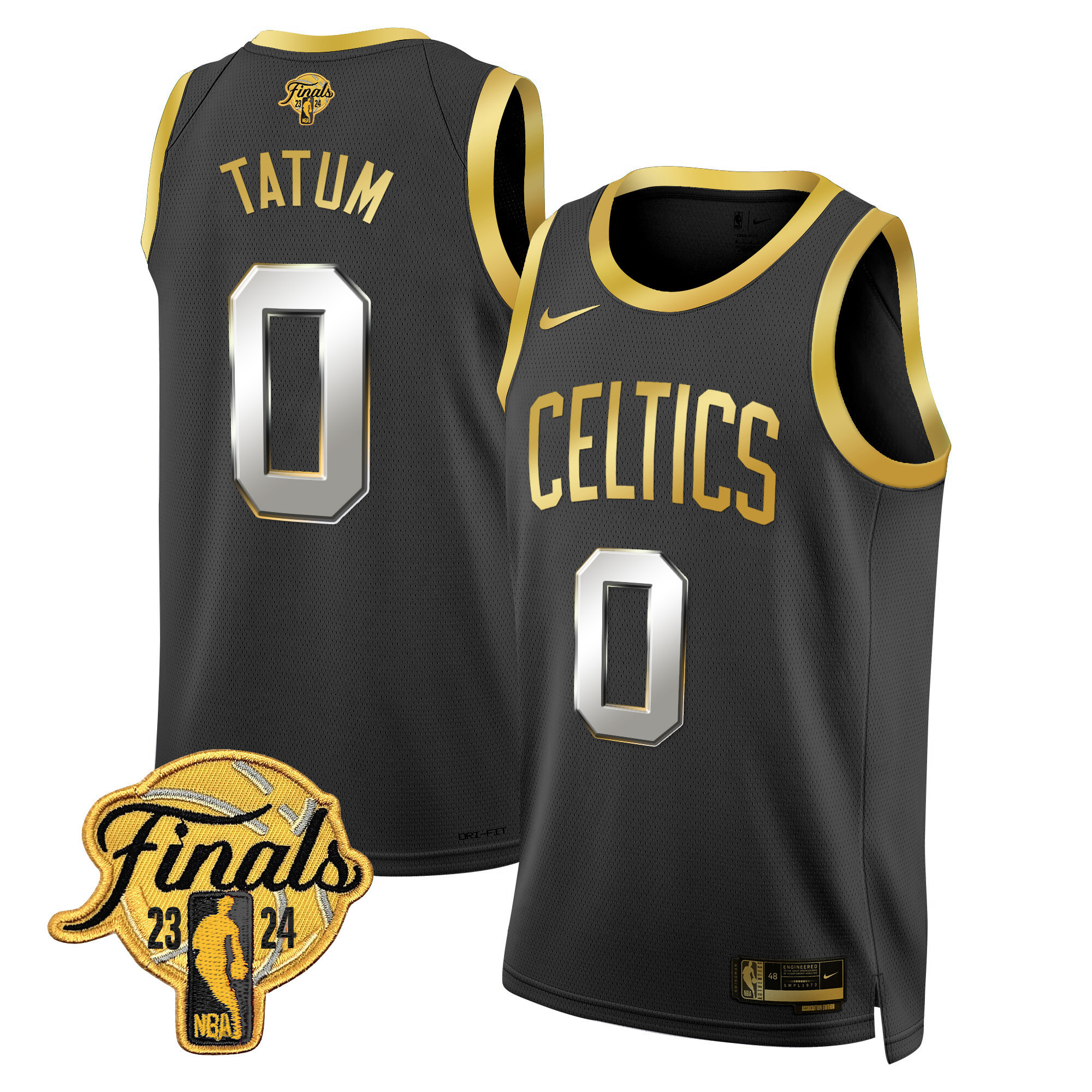 Jayson Tatum Men's Boston Celtics 2024 Finals Patch Swingman Black Gold Jersey - All Stitched