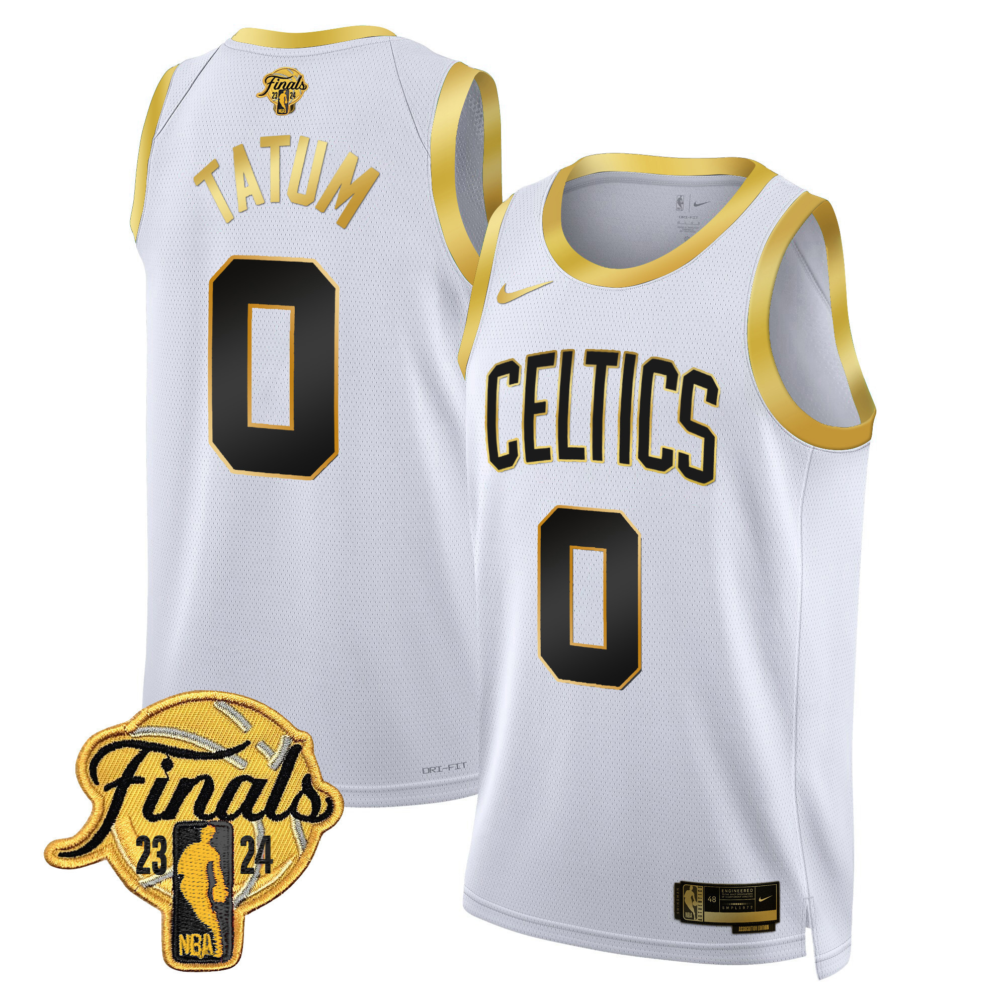Jayson Tatum Men's Boston Celtics 2024 Finals Patch Swingman White Gold Jersey - All Stitched