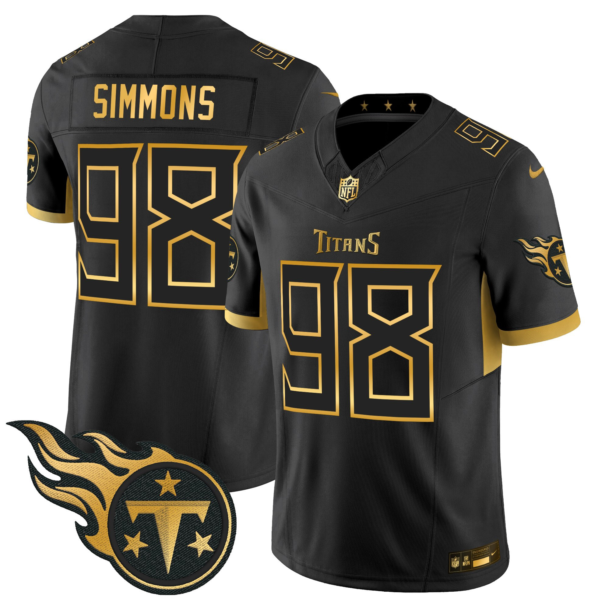 Jeffery Simmons Men's Tennessee Titans 2025 Gold Vapor Limited Black Gold Jersey - All Stitched