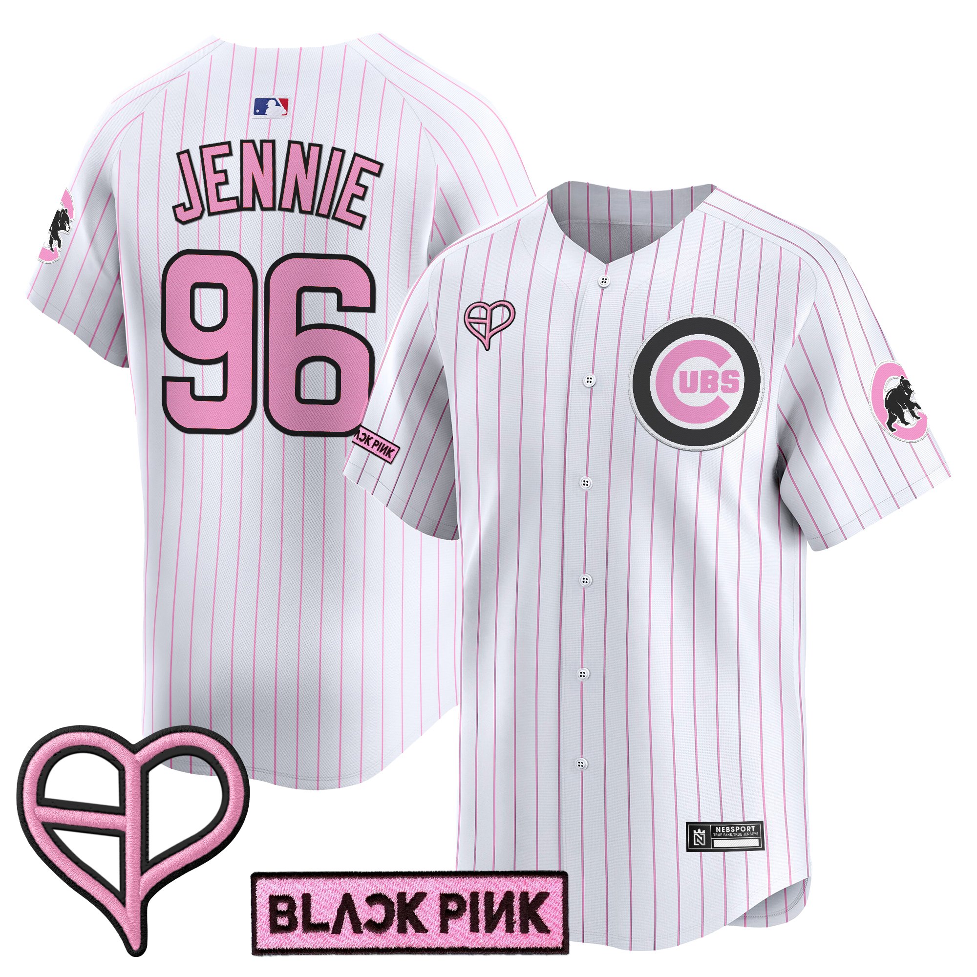 Jennie Unisex Chicago Cubs x BLACKPINK 2025 Vapor Premier Limited Pinstripe Jersey - All Stitched