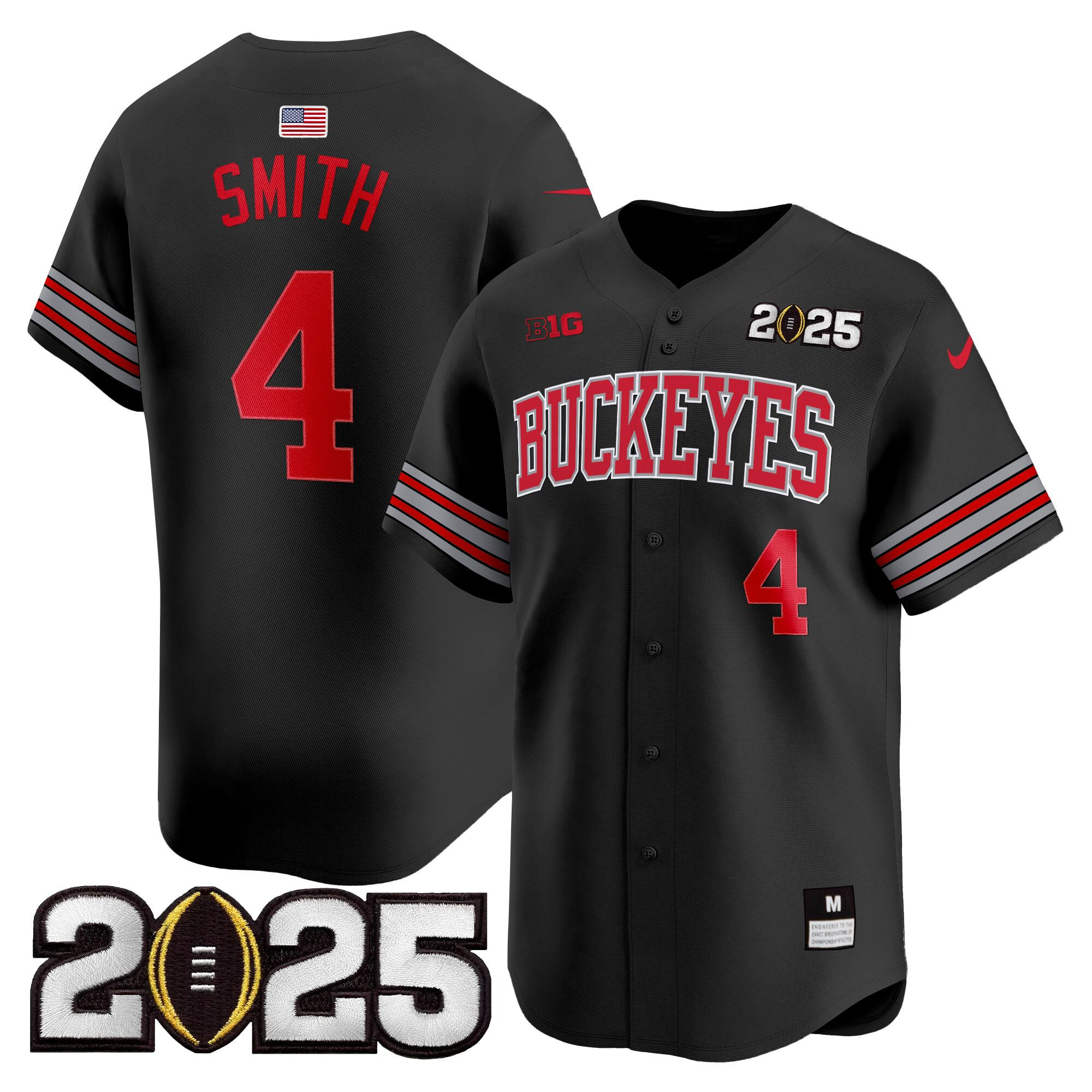Jeremiah Smith Men's Ohio State Buckeyes Heritage Stripe 2025 CFP Final Patch Vapor Baseball Black Jersey - All Stitched