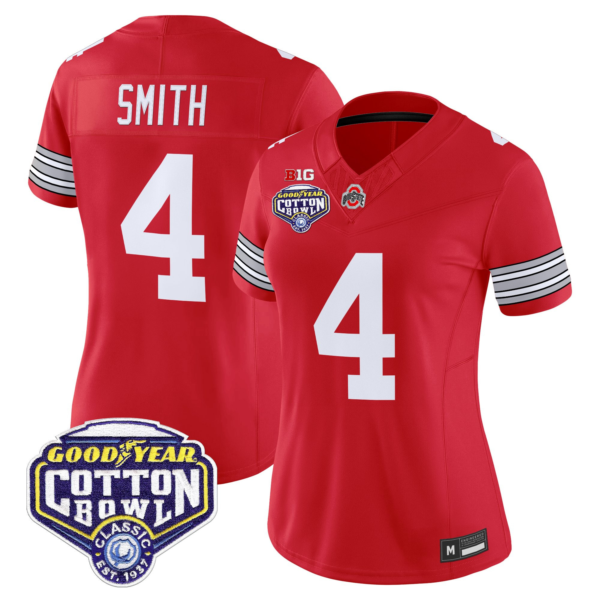 Jeremiah Smith Women's Ohio State Buckeyes Heritage Stripe Vapor Limited Red Jersey - 2025 Cotton Bowl Patch - All Stitched