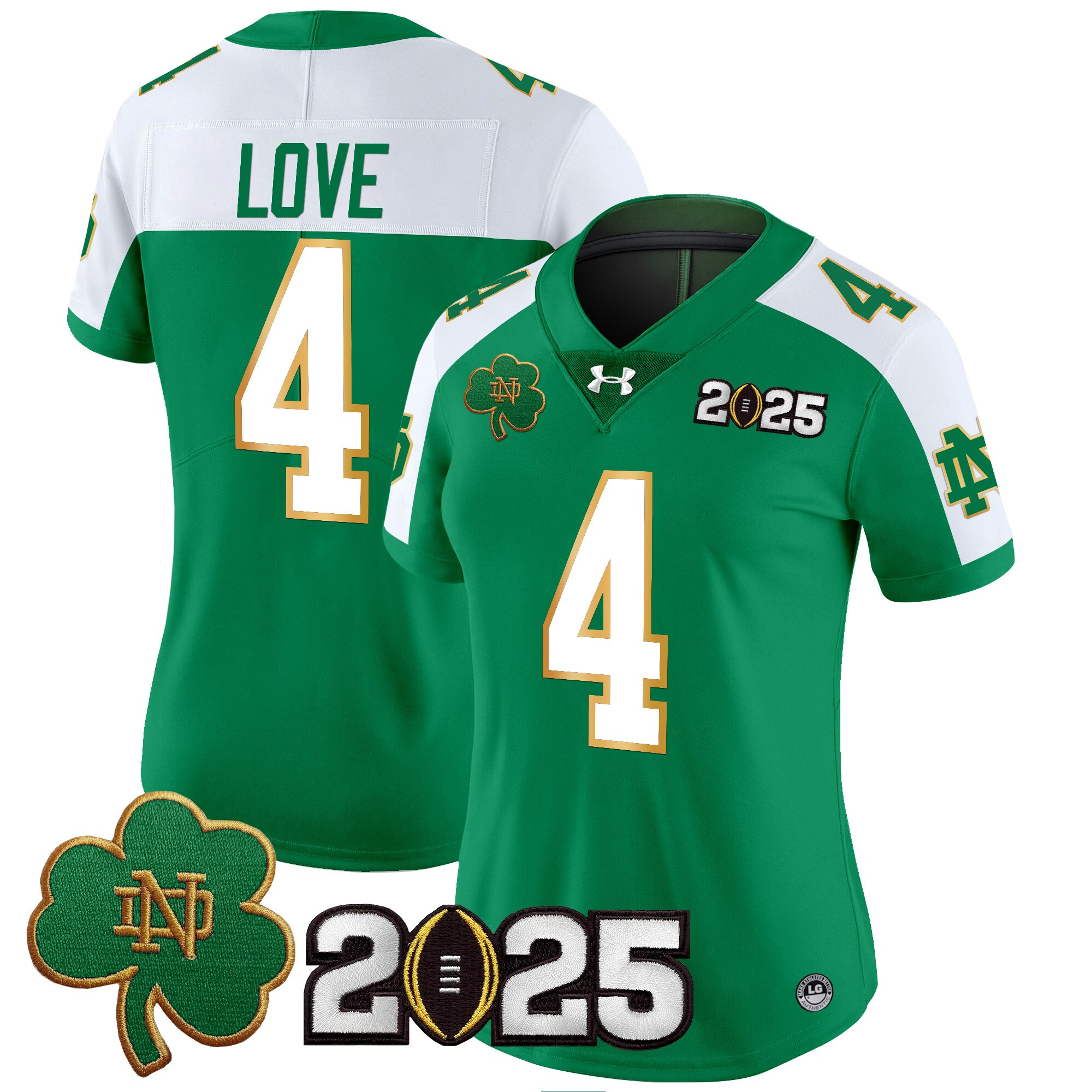 Jeremiyah Love Women's Notre Dame Fighting Irish 2025 CFP Final Patch Vapor Limited Green Alternate Jersey - All Stitched