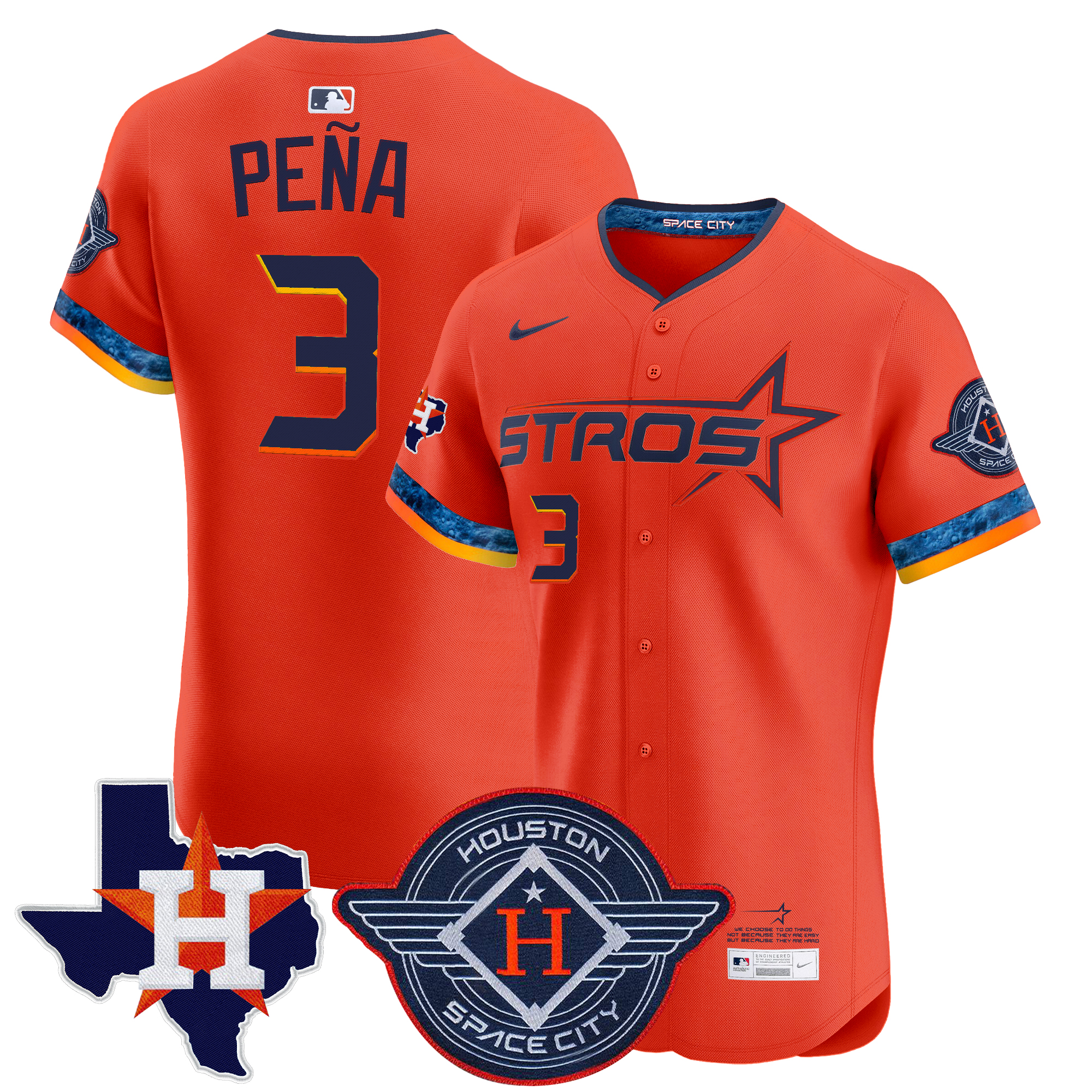 Jeremy Pena Men's Houston Astros 2025 City Connect Texas Patch Vapor Premier Elite Orange Jersey - All Stitched