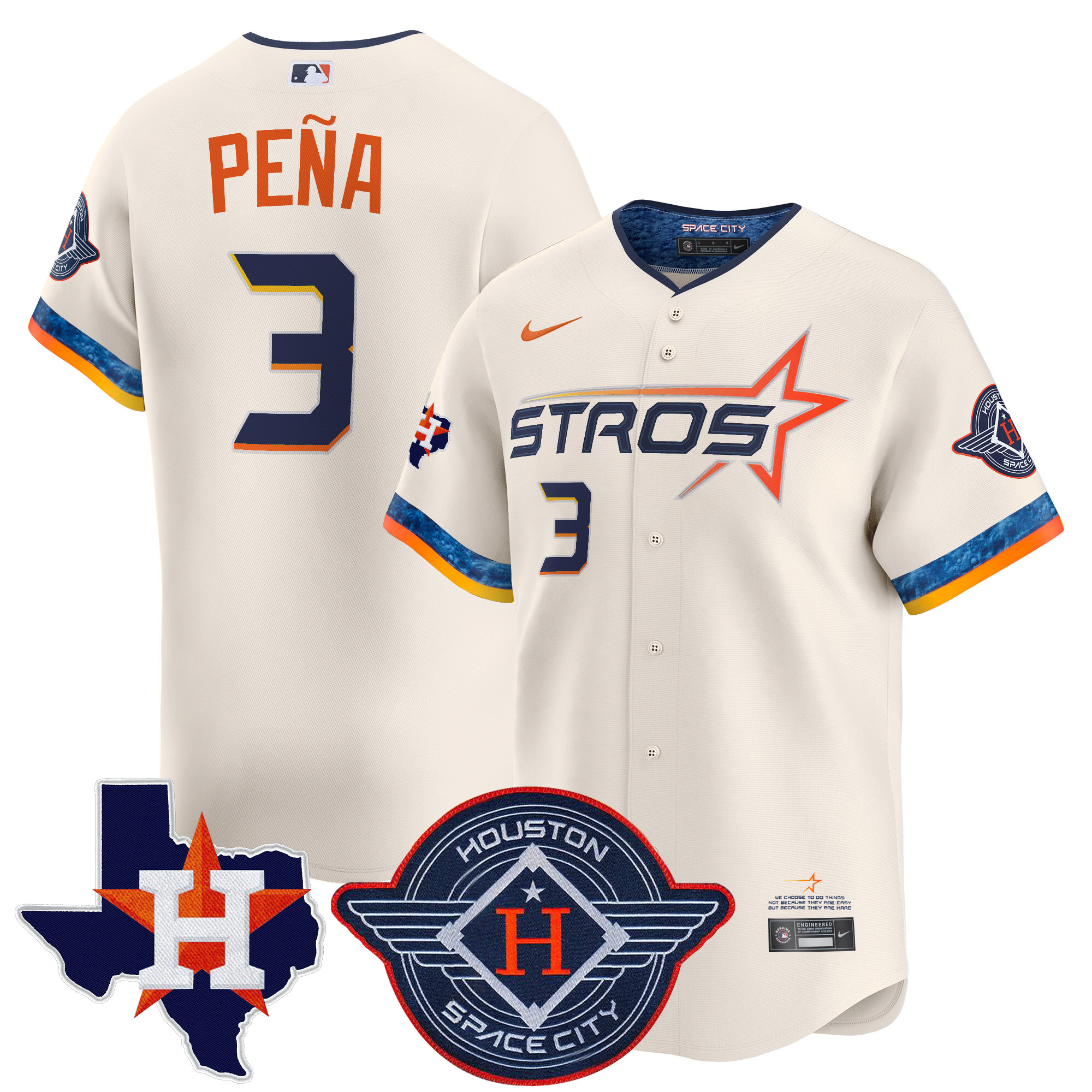 Jeremy Pena Men's Houston Astros 2025 City Connect Texas Patch Vapor Premier Limited Cream Jersey - All Stitched