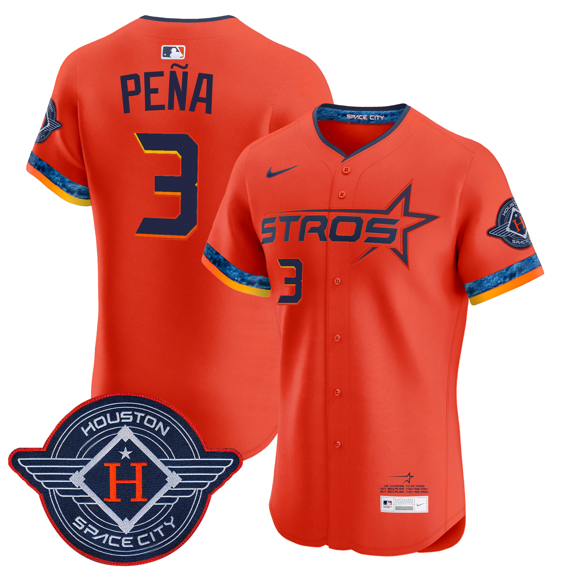 Jeremy Pena Men's Houston Astros 2025 City Connect Vapor Premier Elite Orange Jersey - All Stitched