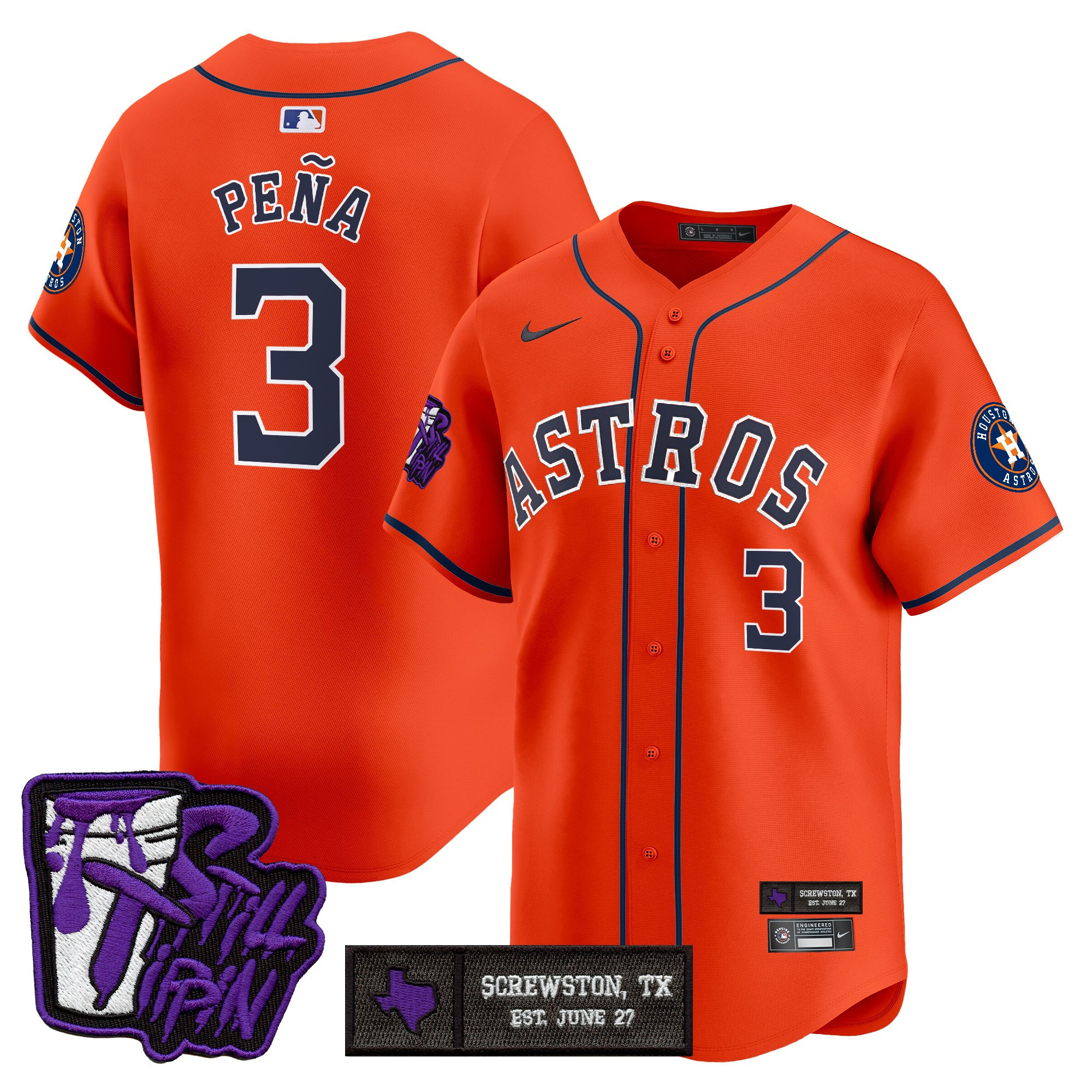 Jeremy Pena Men's Houston Astros DJ Screw Still Tippin Purple Patch Vapor Premier Limited Orange Jersey - Stitched