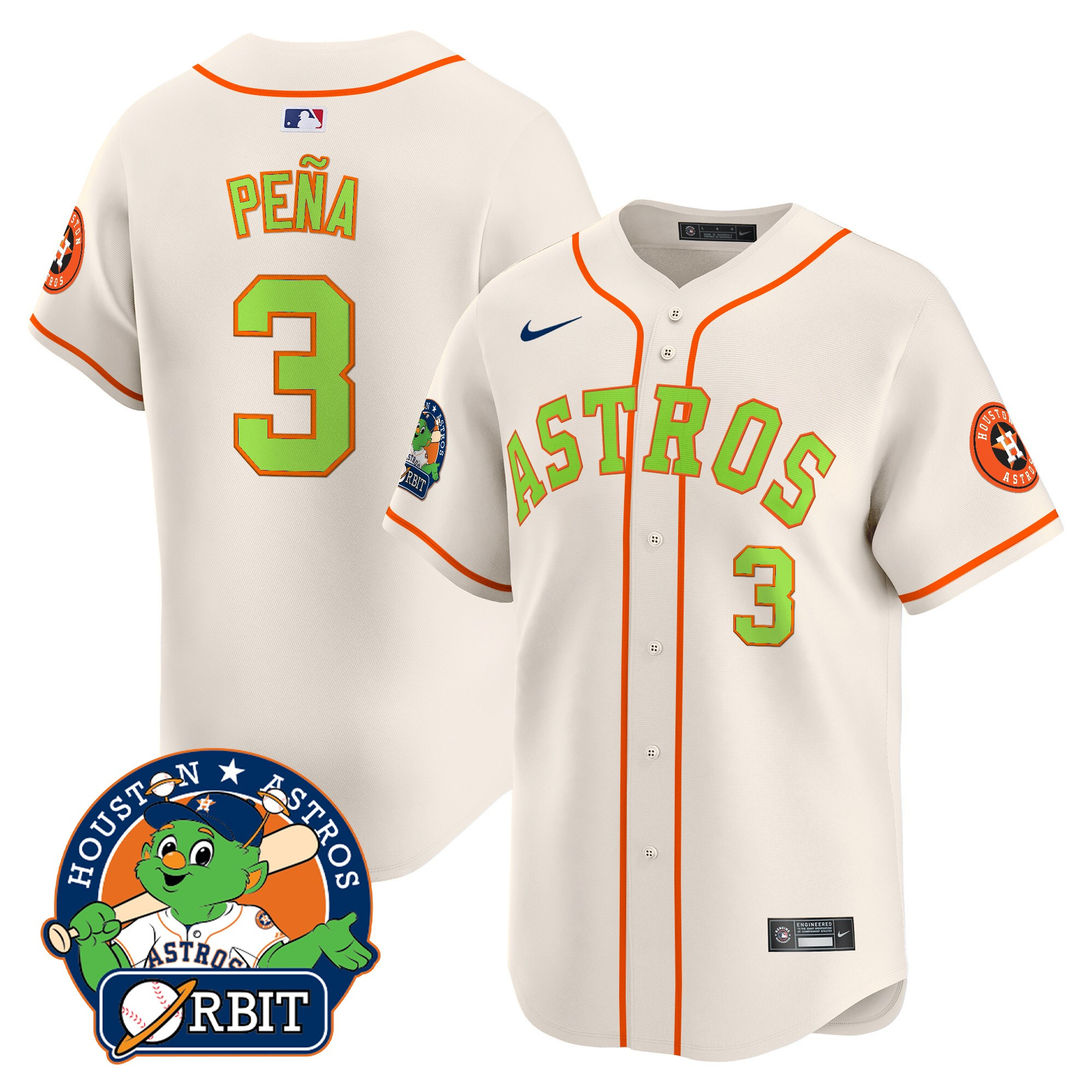 Jeremy Pena Men's Houston Astros Orbit Patch Vapor Premier Limited Cream Jersey V2 - All Stitched