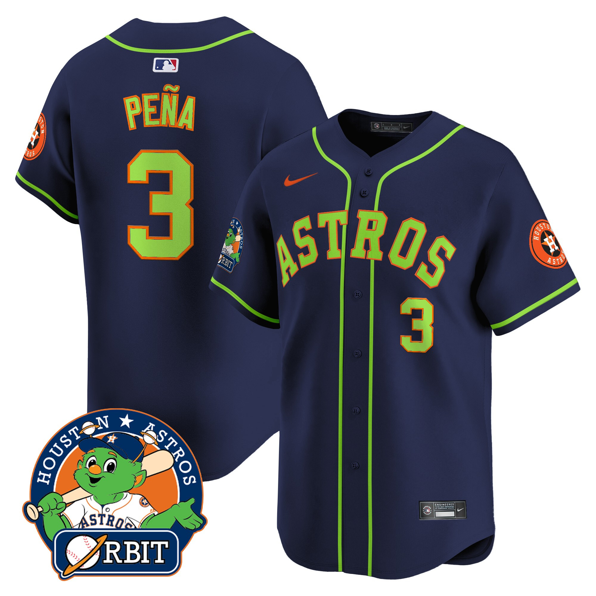 Jeremy Pena Men's Houston Astros Orbit Patch Vapor Premier Limited Navy Jersey V2 - All Stitched