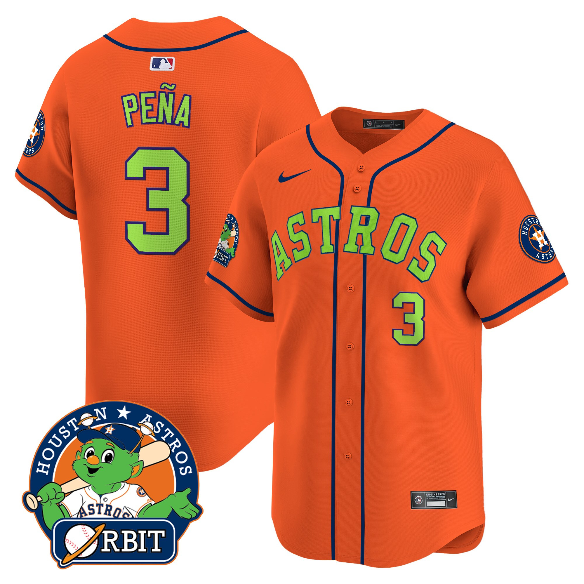 Jeremy Pena Men's Houston Astros Orbit Patch Vapor Premier Limited Orange Jersey V2 - All Stitched