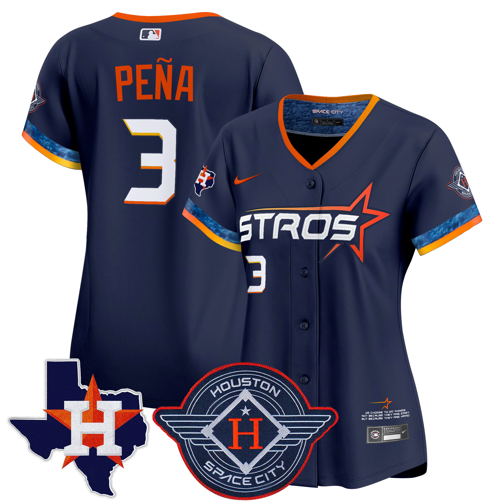 Jeremy Pena Women's Houston Astros 2025 City Connect Texas Patch Vapor Premier Limited Navy Jersey - All Stitched