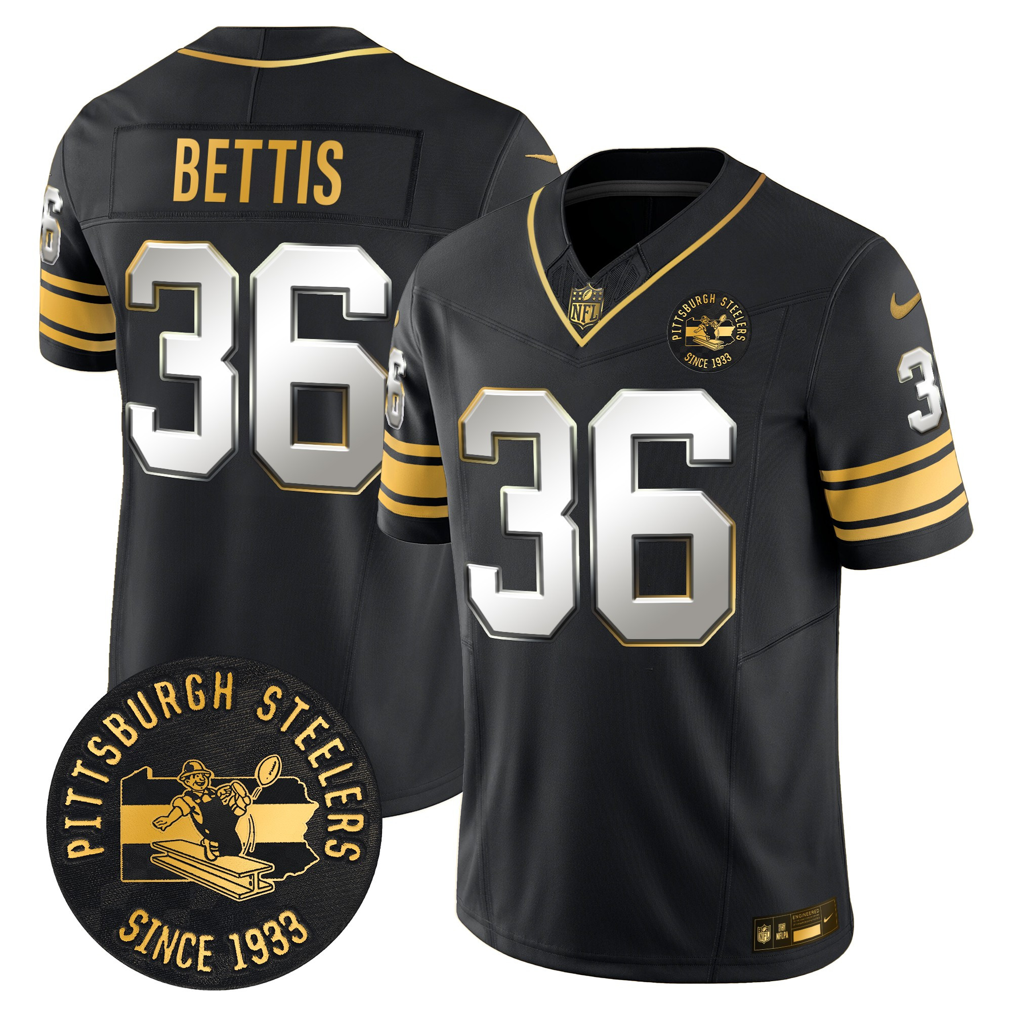 Jerome Bettis Men's Pittsburgh Steelers Throwback 1933 Patch Gold Vapor Limited Black Limited Jersey - All Stitched