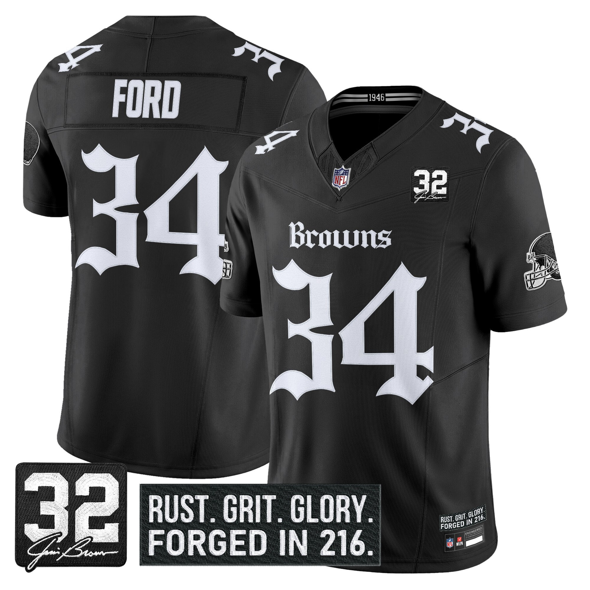 Jerome Ford Men's Cleveland Browns Gothic Dawg Shadows Drop Vapor Limited Black Jersey - All Stitched
