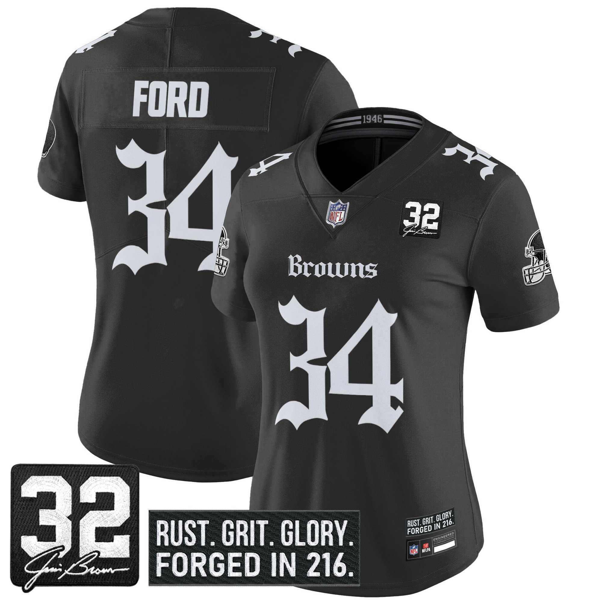 Jerome Ford Women's Cleveland Browns Gothic Dawg Shadows Drop Vapor Limited Black Jersey - All Stitched
