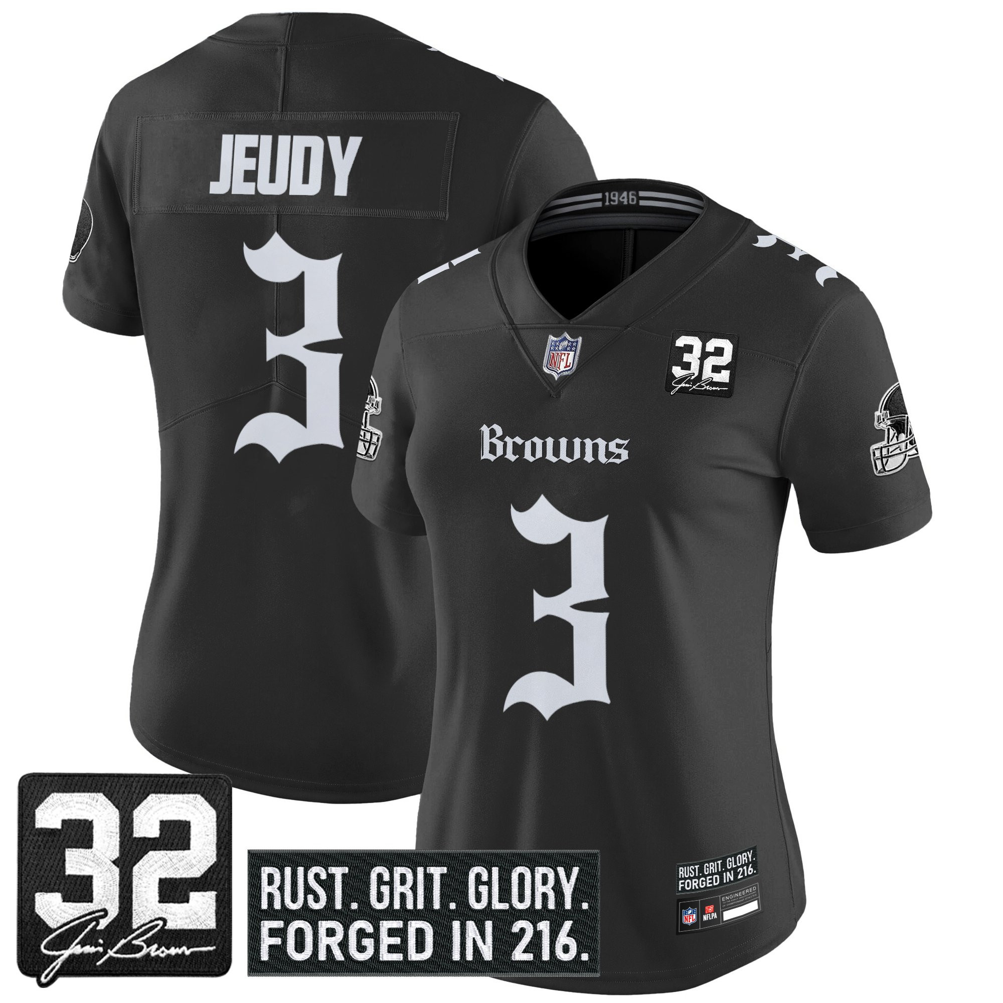 Jerry Jeudy Women's Cleveland Browns Gothic Dawg Shadows Drop Vapor Limited Black Jersey - All Stitched