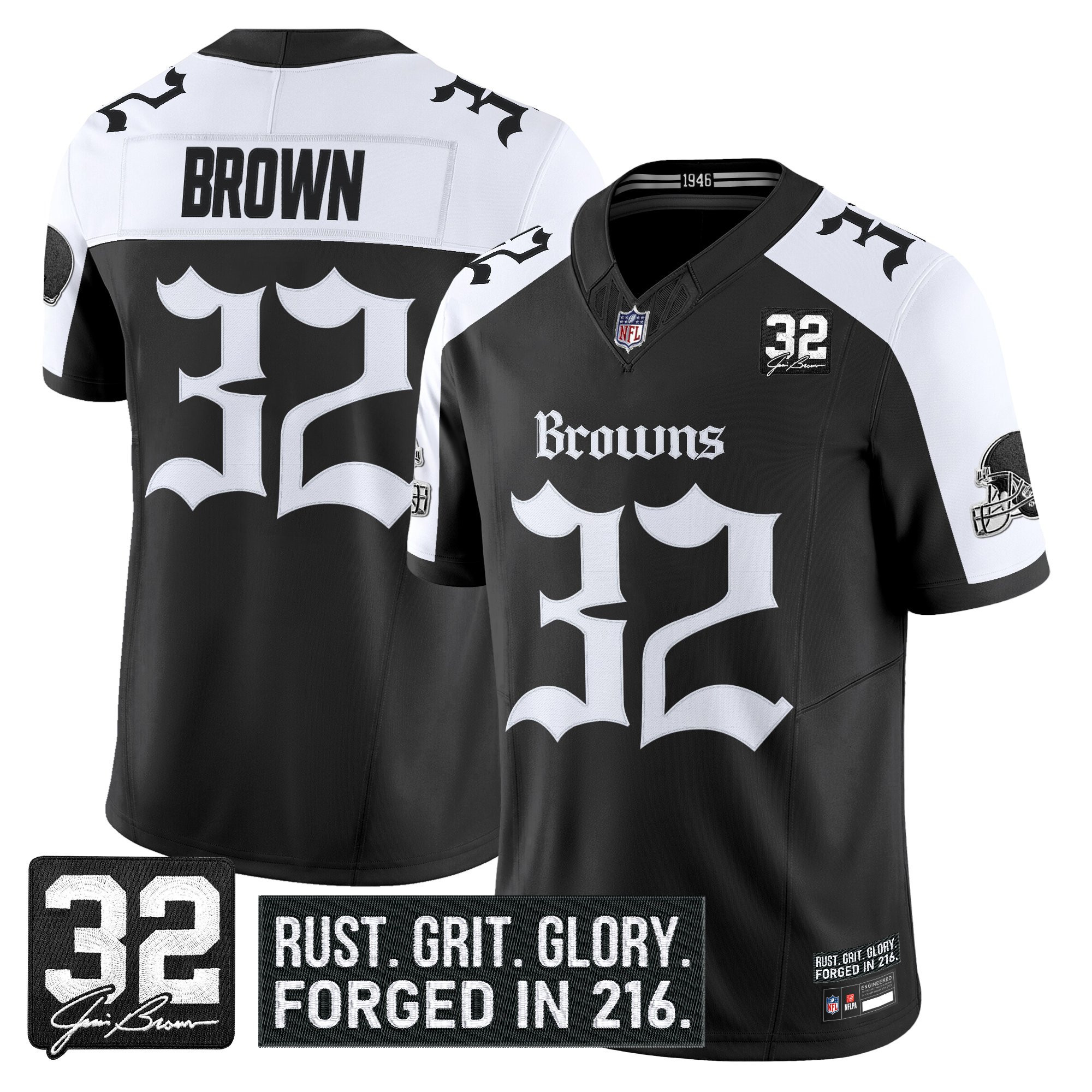 Jim Brown Men's Cleveland Browns Gothic Dawg Shadows Drop Vapor Limited Alternate Jersey - All Stitched