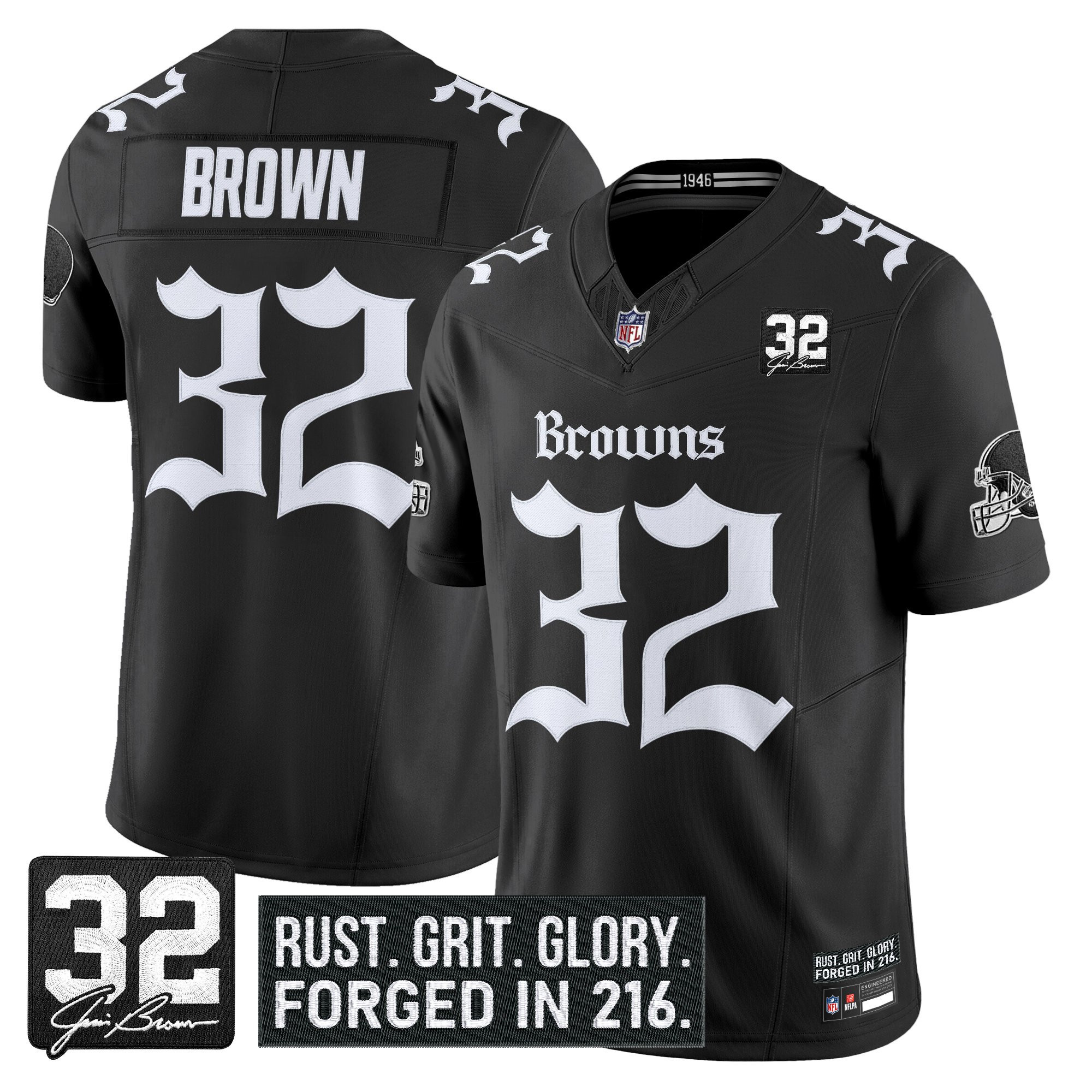 Jim Brown Men's Cleveland Browns Gothic Dawg Shadows Drop Vapor Limited Black Jersey - All Stitched