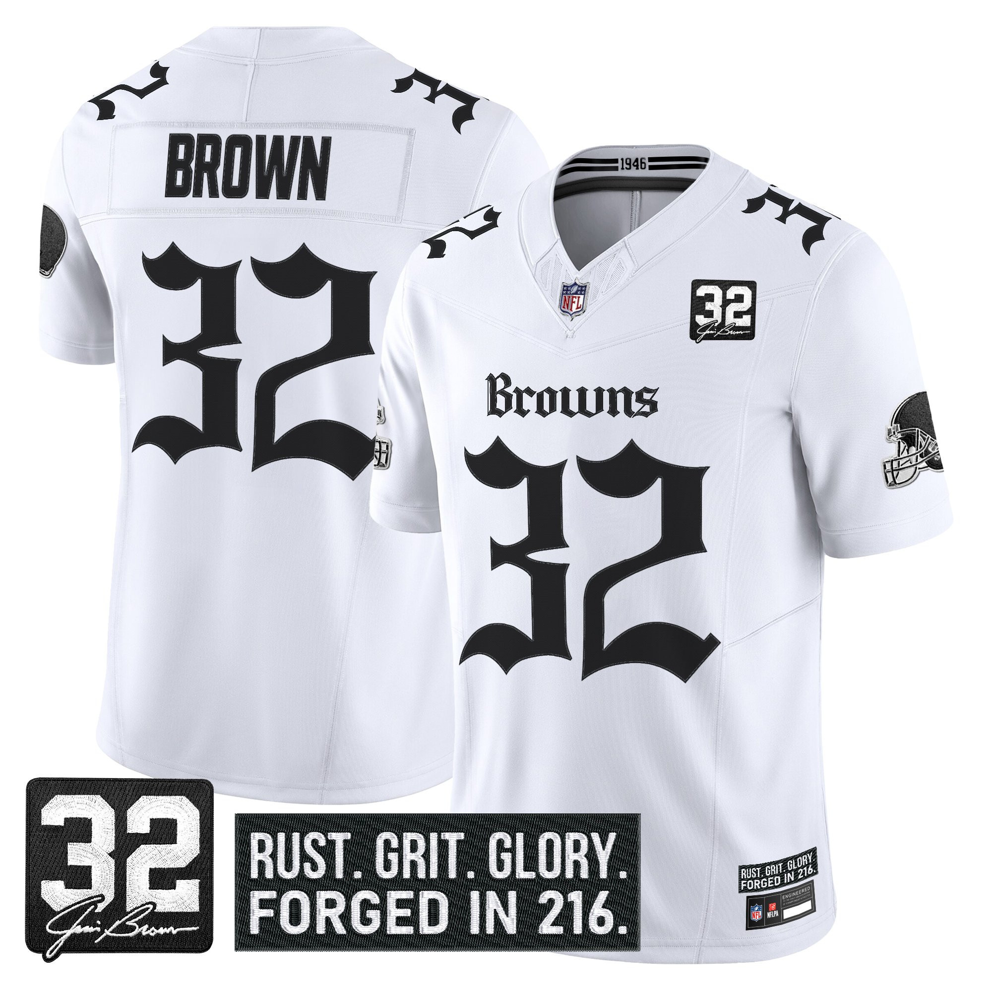 Jim Brown Men's Cleveland Browns Gothic Dawg Shadows Drop Vapor Limited White Jersey - All Stitched
