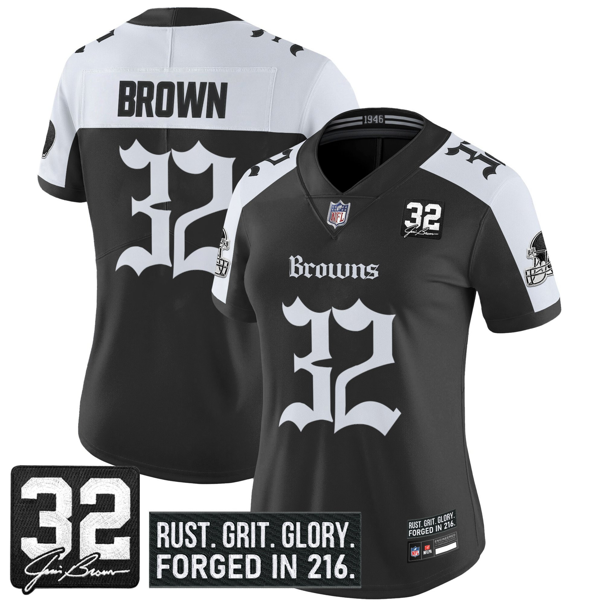 Jim Brown Women's Cleveland Browns Gothic Dawg Shadows Drop Vapor Limited Alternate Jersey - All Stitched