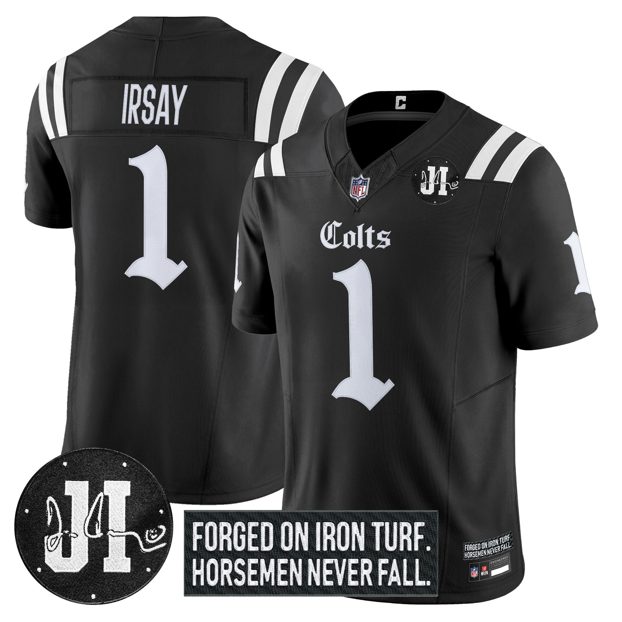 Jim Irsay Men's Indianapolis Colts 2025 Gothic Iron Hoof Edition Vapor Limited Black Jersey - Jim Irsay Patch - All Stitched