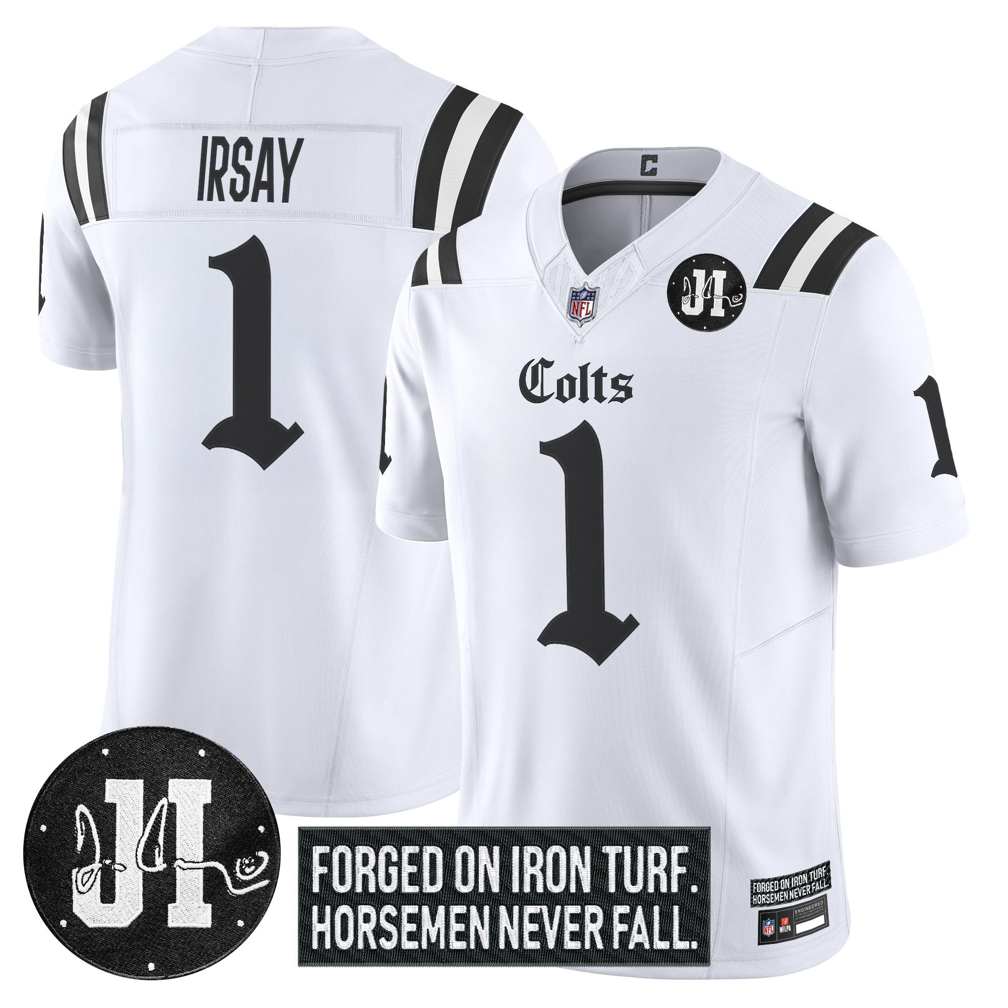 Jim Irsay Men's Indianapolis Colts 2025 Gothic Iron Hoof Edition Vapor Limited White Jersey - Jim Irsay Patch - All Stitched