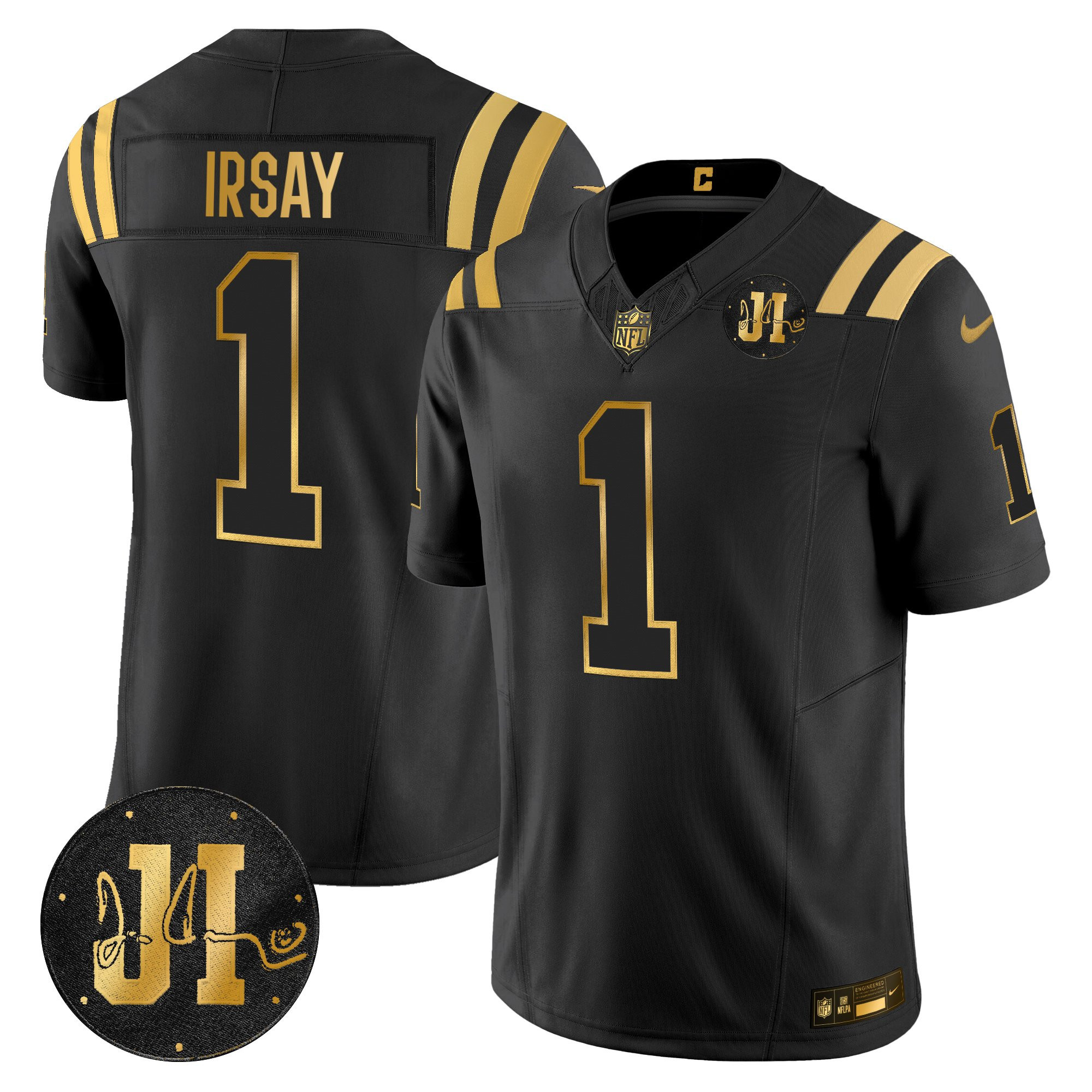Jim Irsay Men's Indianapolis Colts 2025 Jim Irsay Patch Gold Vapor Limited Black Gold Jersey - All Stitched